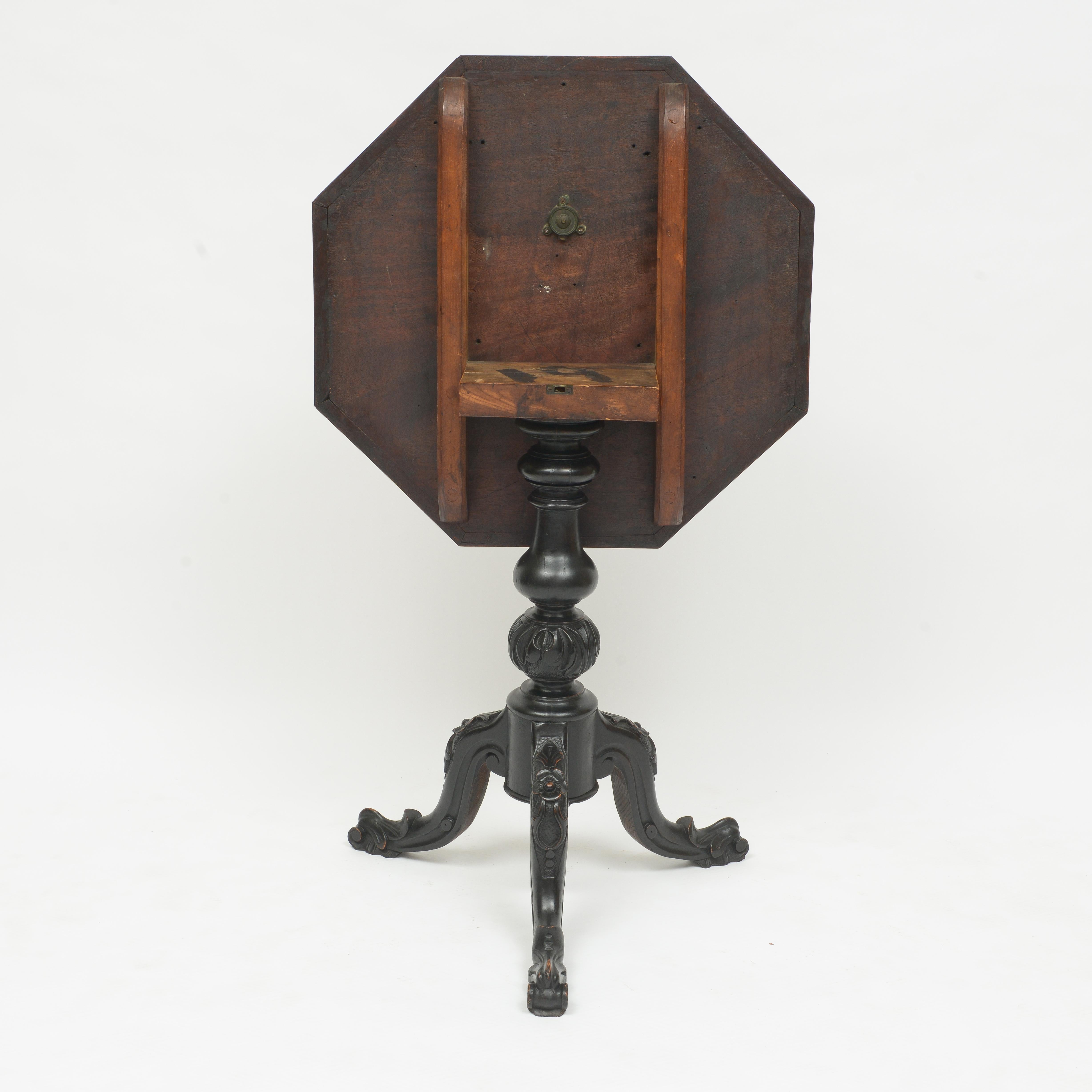 Wood 19th Century Tilt Top Parquetry Table With Ebonized Base For Sale
