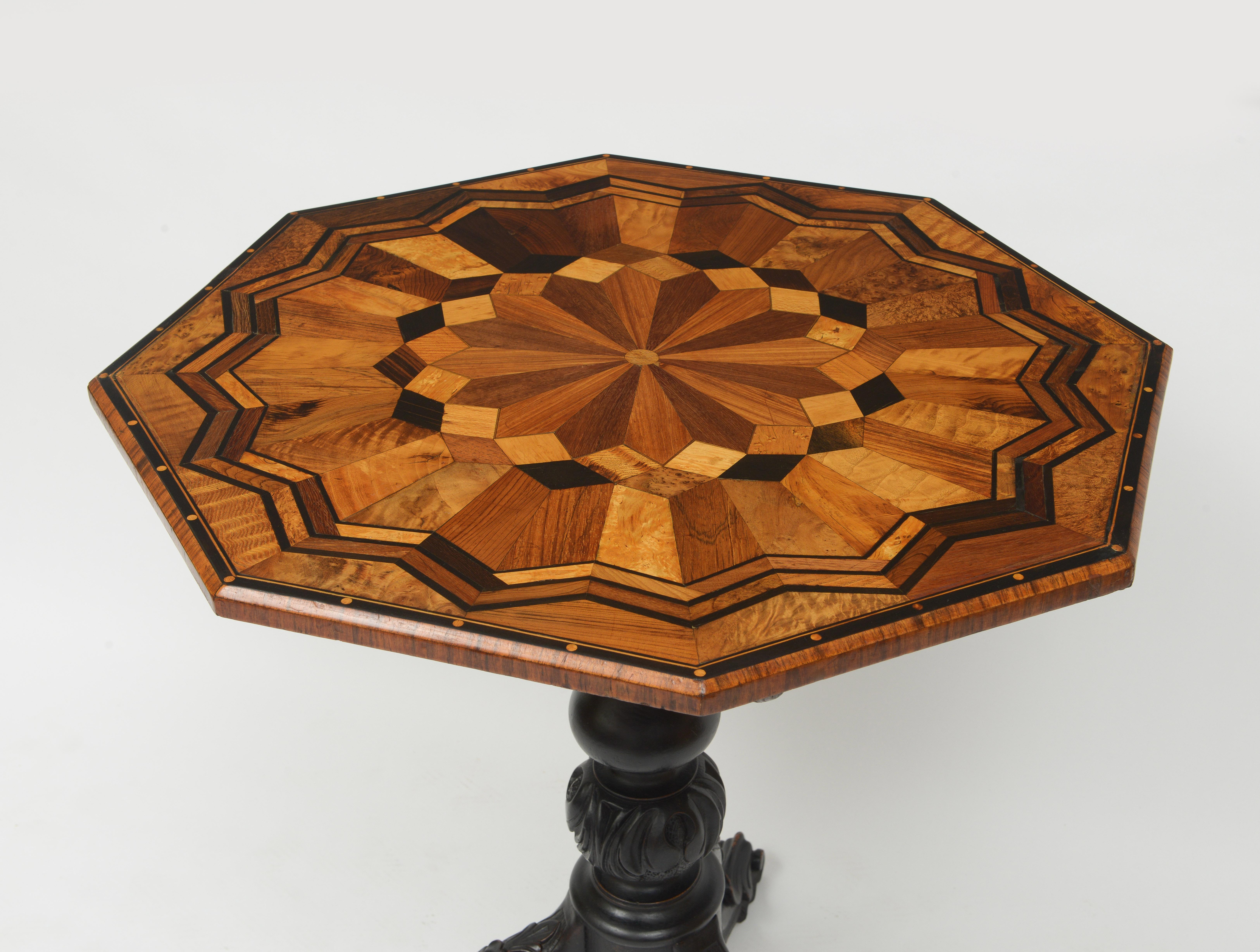 19th Century Tilt Top Parquetry Table With Ebonized Base For Sale 2