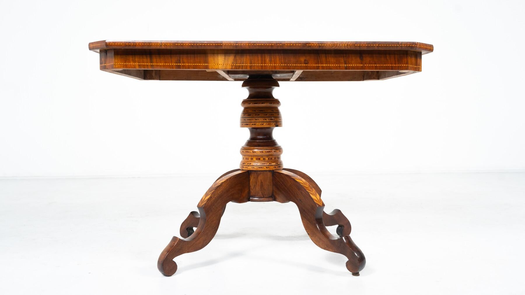 Italian 19th Century Tilt Top Table with Marquetry, Italy For Sale