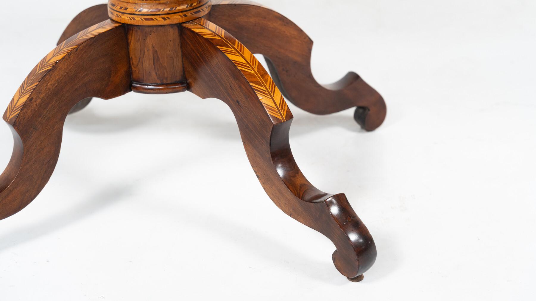 Wood 19th Century Tilt Top Table with Marquetry, Italy For Sale