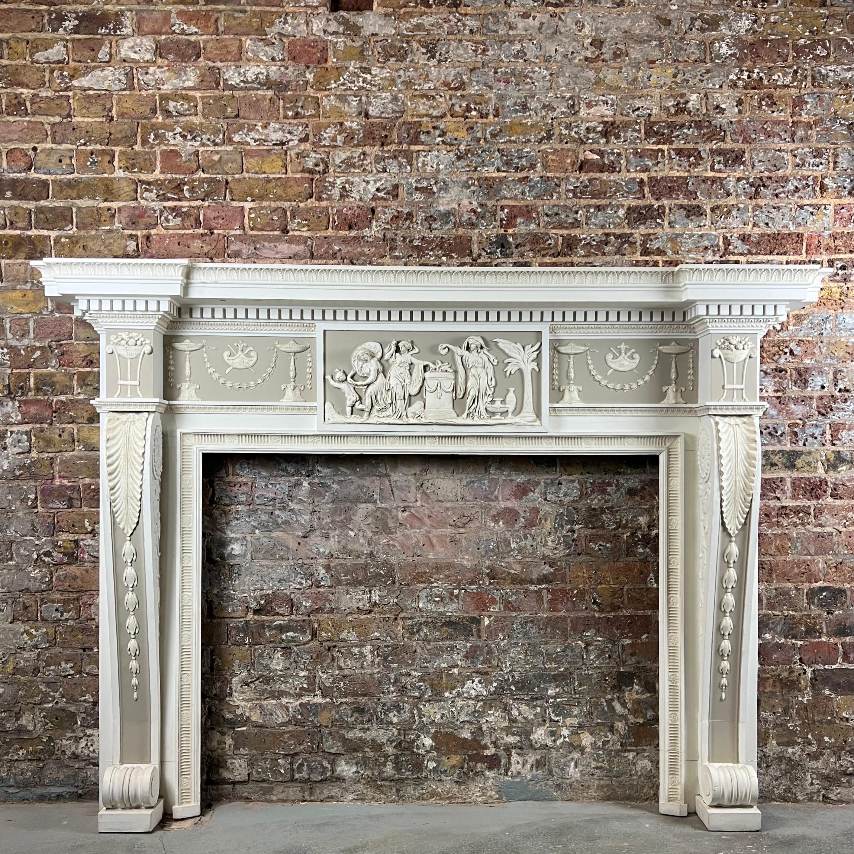 19th Century Timber Fireplace Mantlepiece George Jackson and Sons. Ltd.
A unique and rare large antique chimney piece made in wood with fine Carton-Pierre decoration, attributed and authenticated to and by George Jackson and Sons Ltd. London. 

This