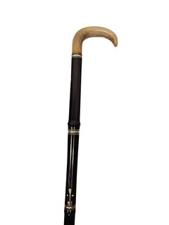 19th Century Timber Flute Walking Stick with Horn Handle