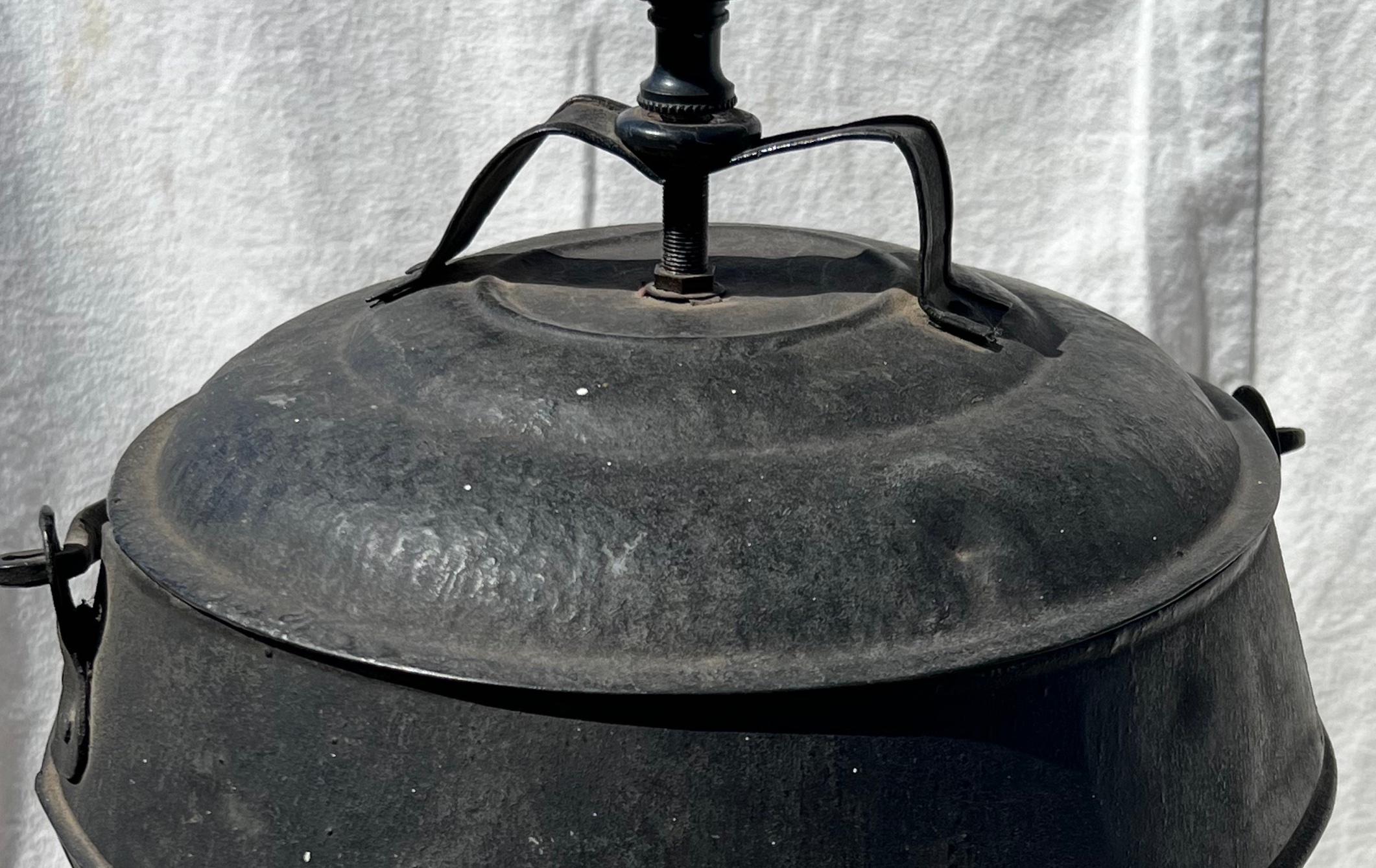 North American 19th Century Tin Bucket, Converted to Lamp For Sale
