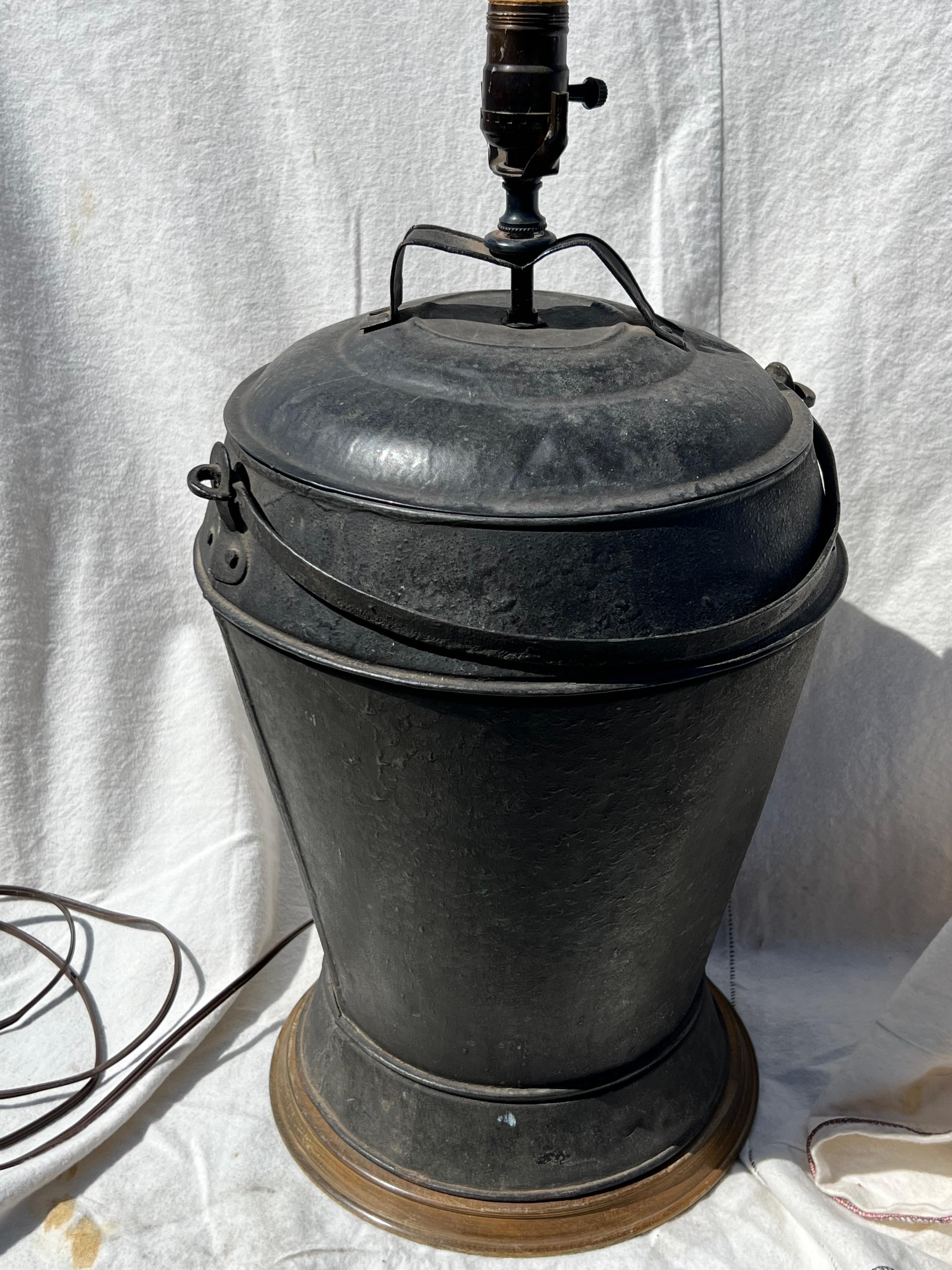 19th Century Tin Bucket, Converted to Lamp For Sale 1