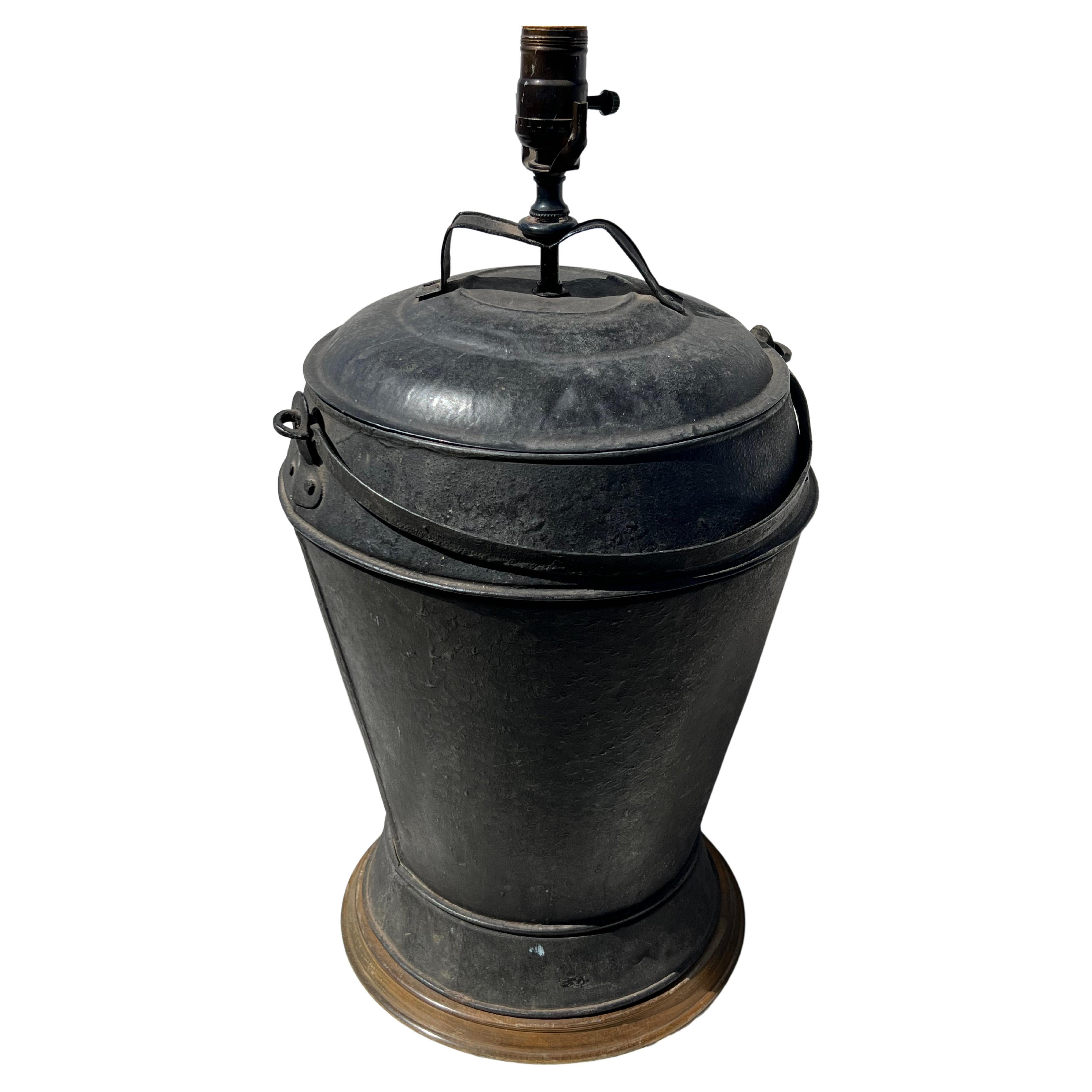 19th Century Tin Bucket, Converted to Lamp For Sale