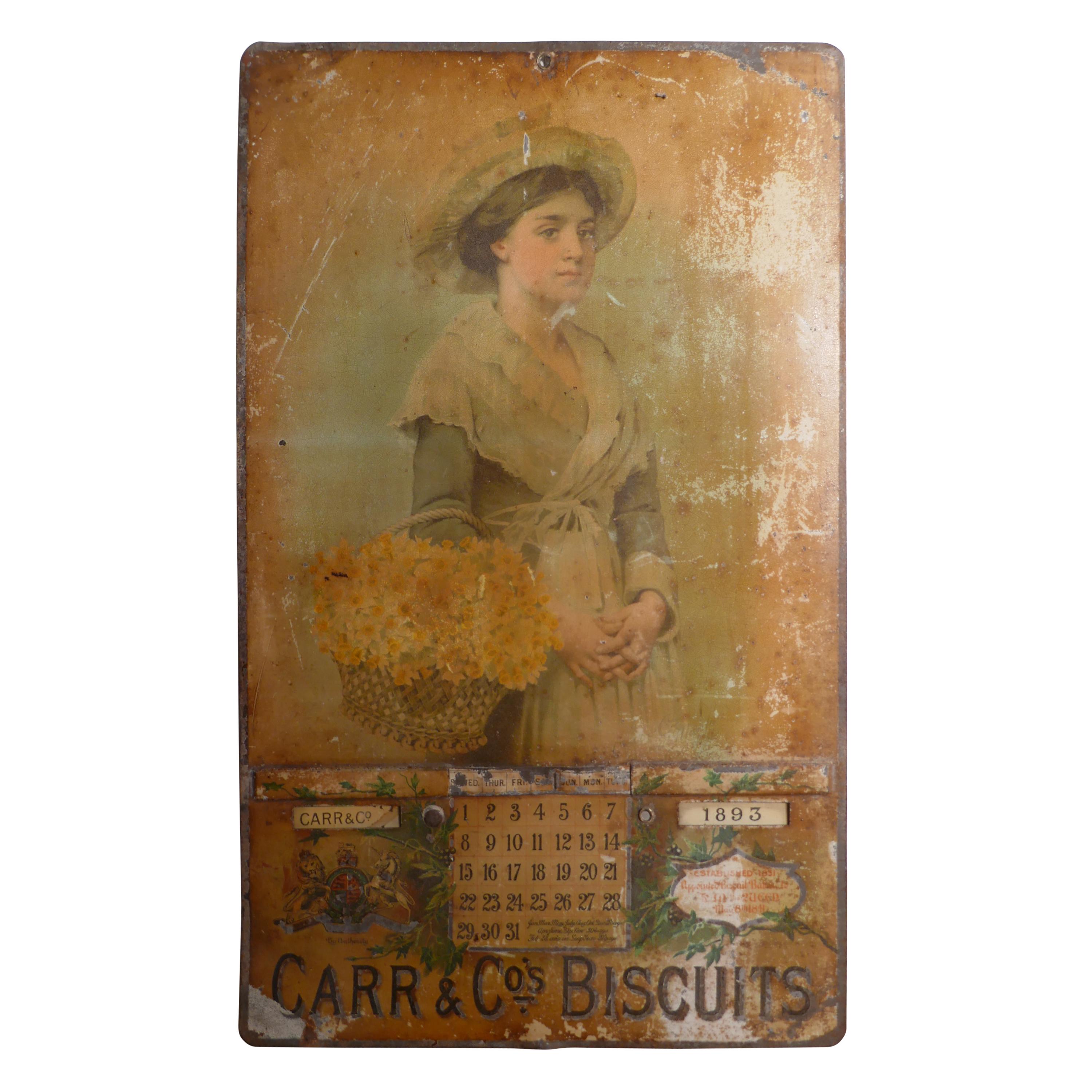 19th Century Tin Plate Perpetual Calendar Advertising Carr’s Biscuits, 1893-1904