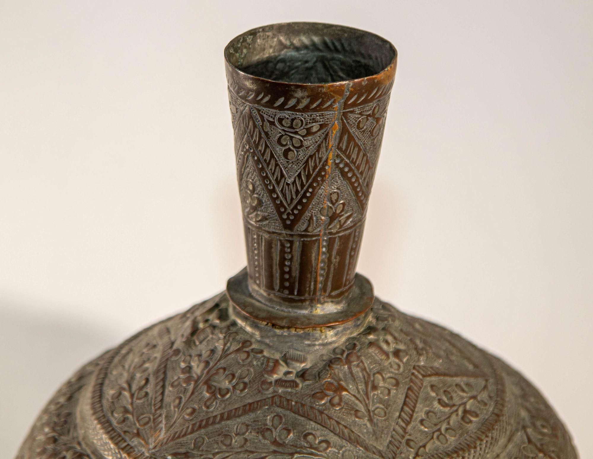 Indian 19th Century Tinned Copper Indo-Persian Islamic Vase