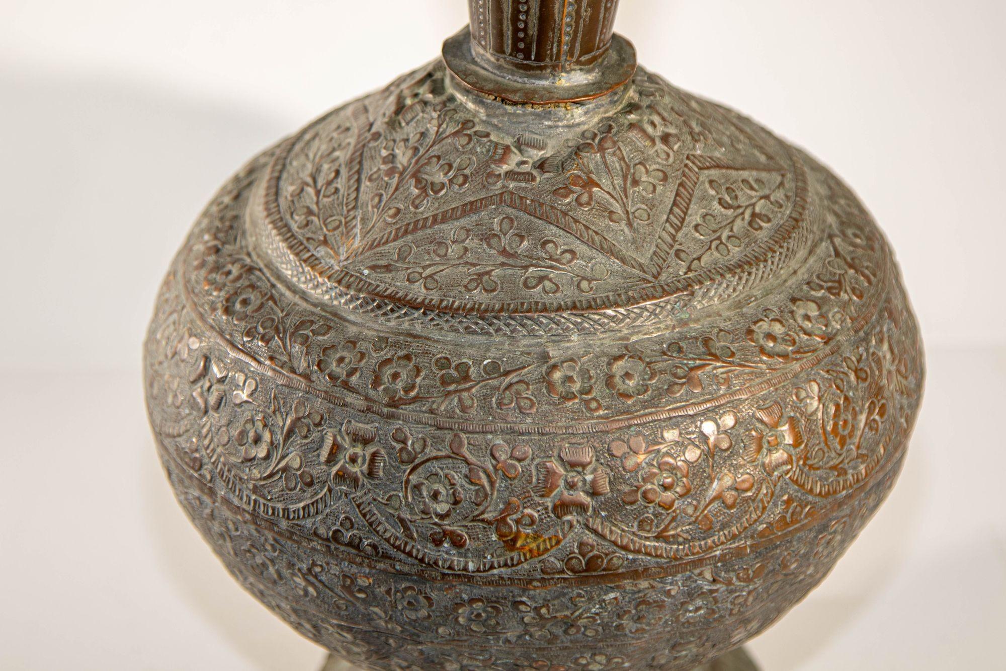 Embossed 19th Century Tinned Copper Indo-Persian Islamic Vase