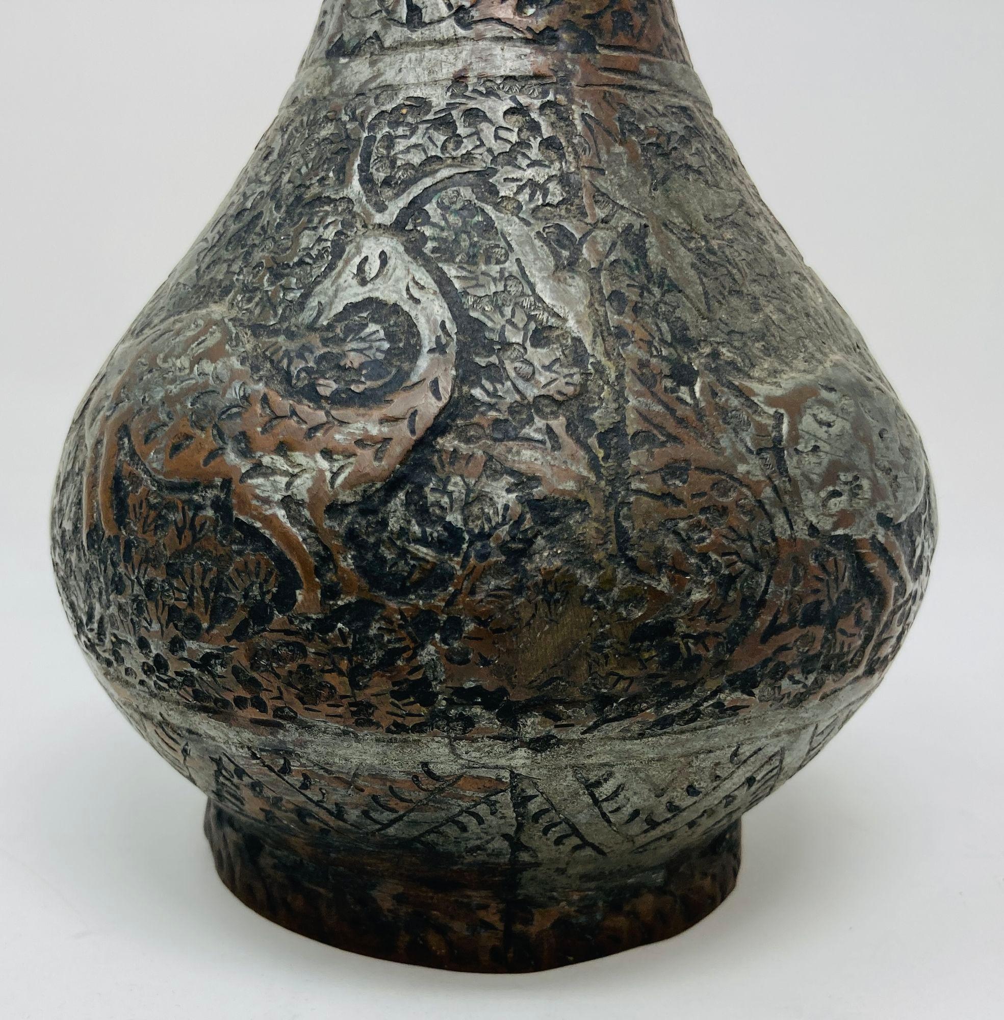 Hand-Crafted 19th Century Tinned Copper Indo-Persian Islamic Vase For Sale