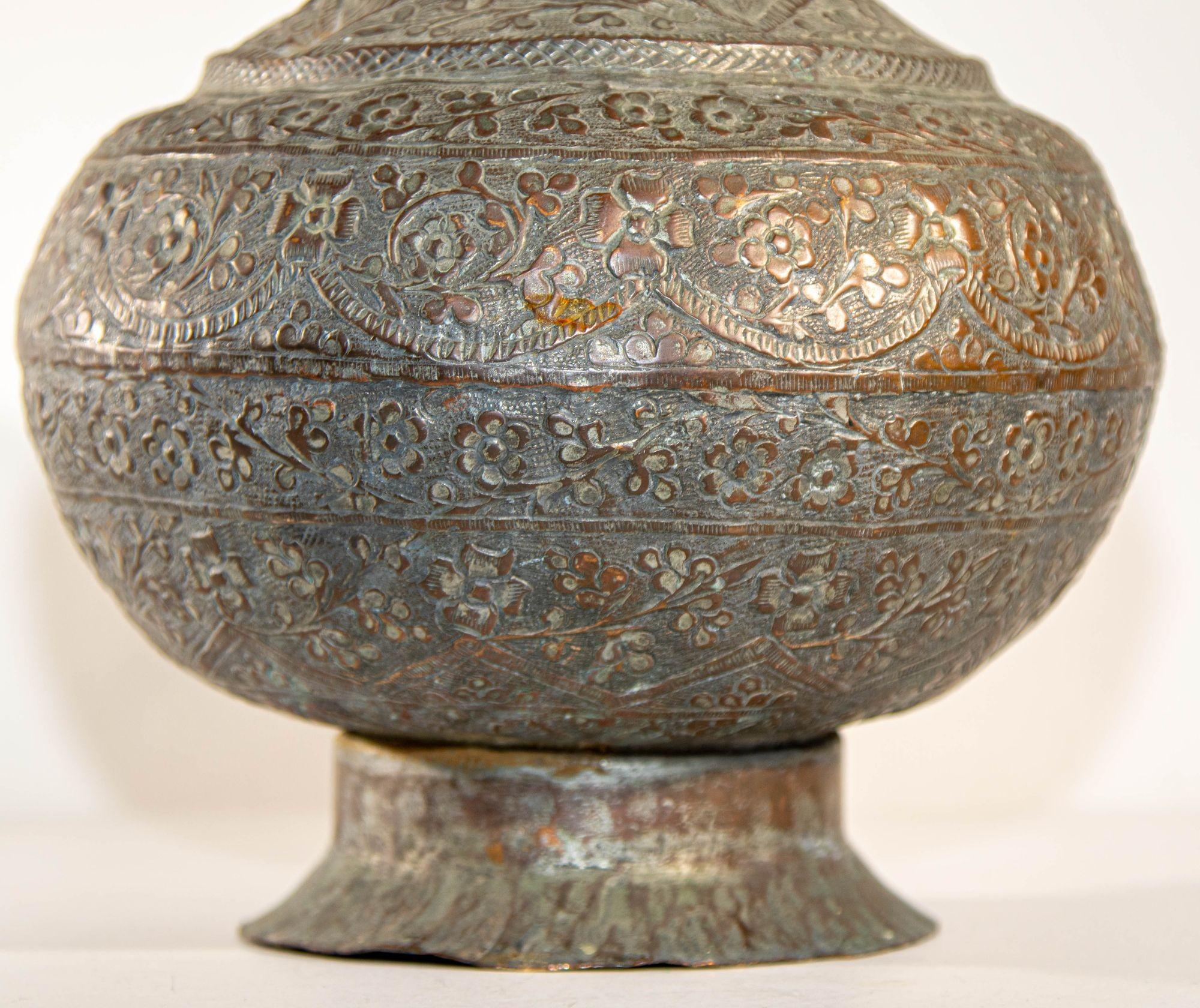 Bronze 19th Century Tinned Copper Indo-Persian Islamic Vase