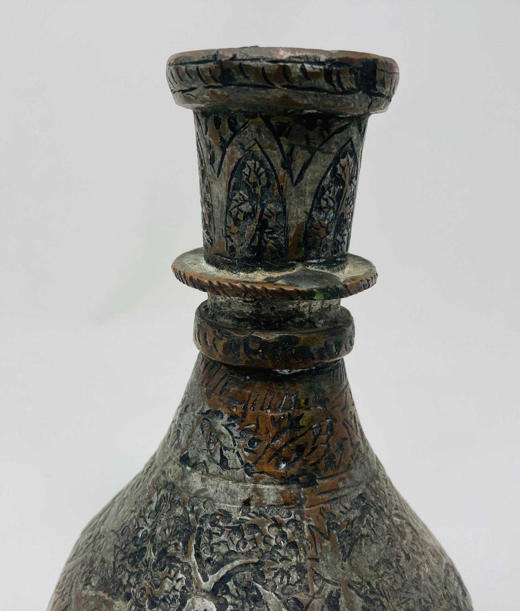 19th Century Tinned Copper Indo-Persian Islamic Vase In Good Condition For Sale In North Hollywood, CA