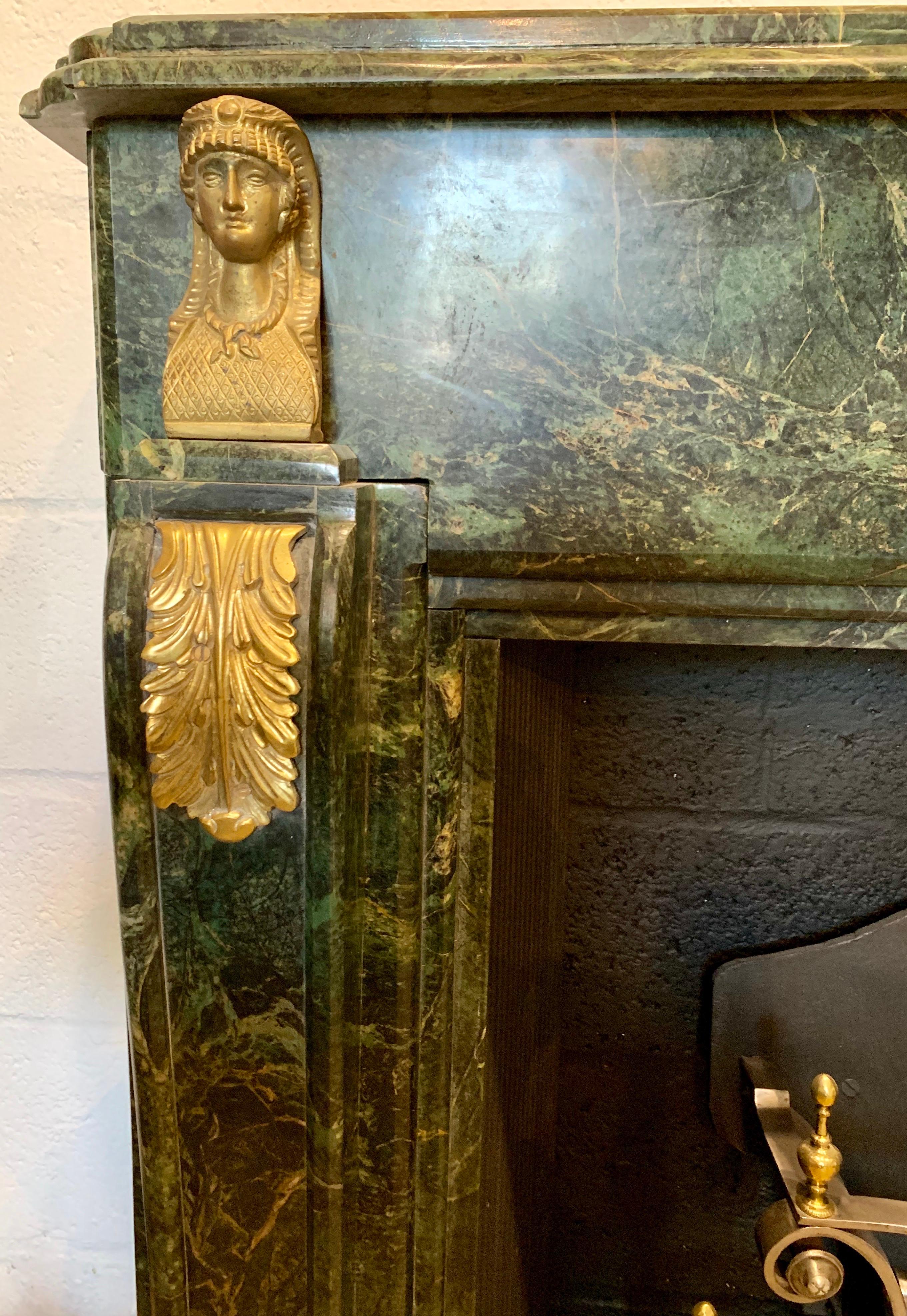 Hand-Carved 19th Century Marble Ormolu Fireplace