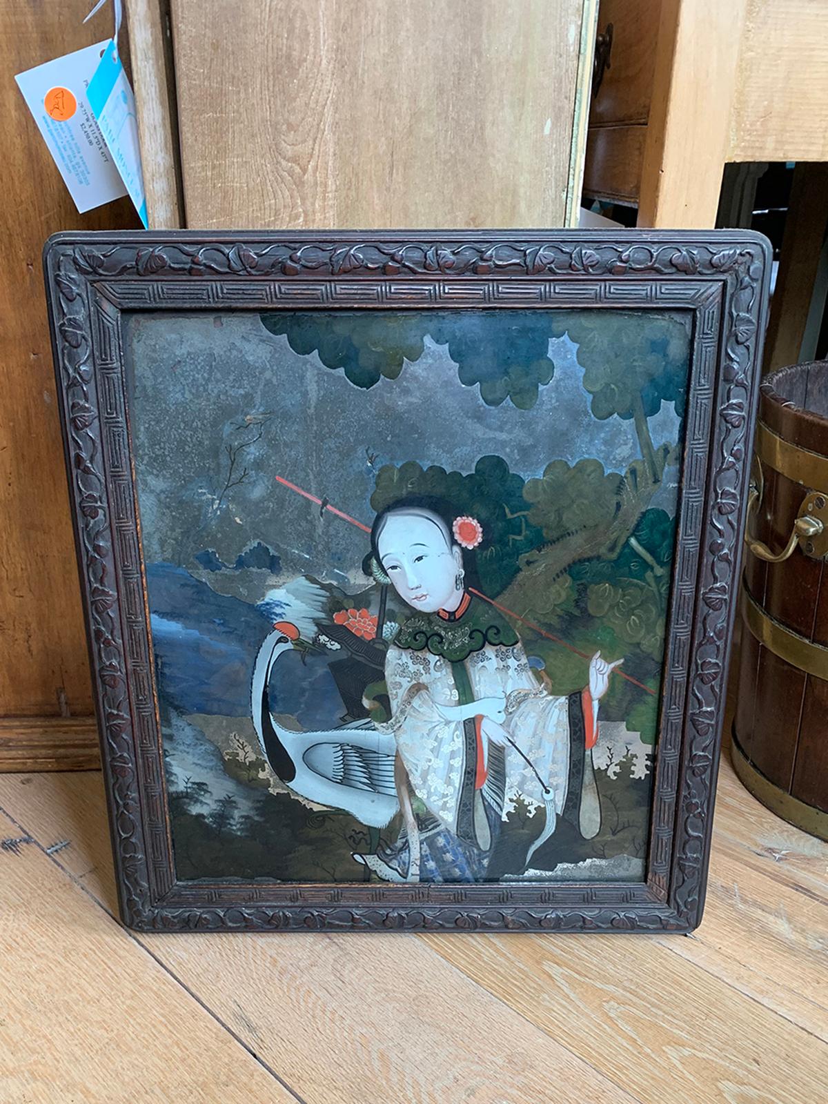 19th century to turn of the century Chinese framed églomisé portrait of woman.
