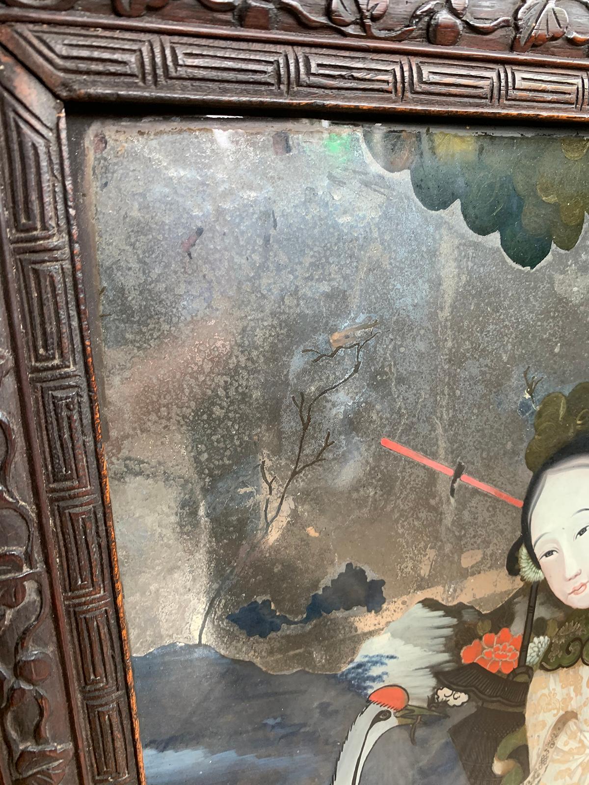 19th Century to Turn of the Century Chinese Framed Églomisé Portrait of Woman For Sale 4