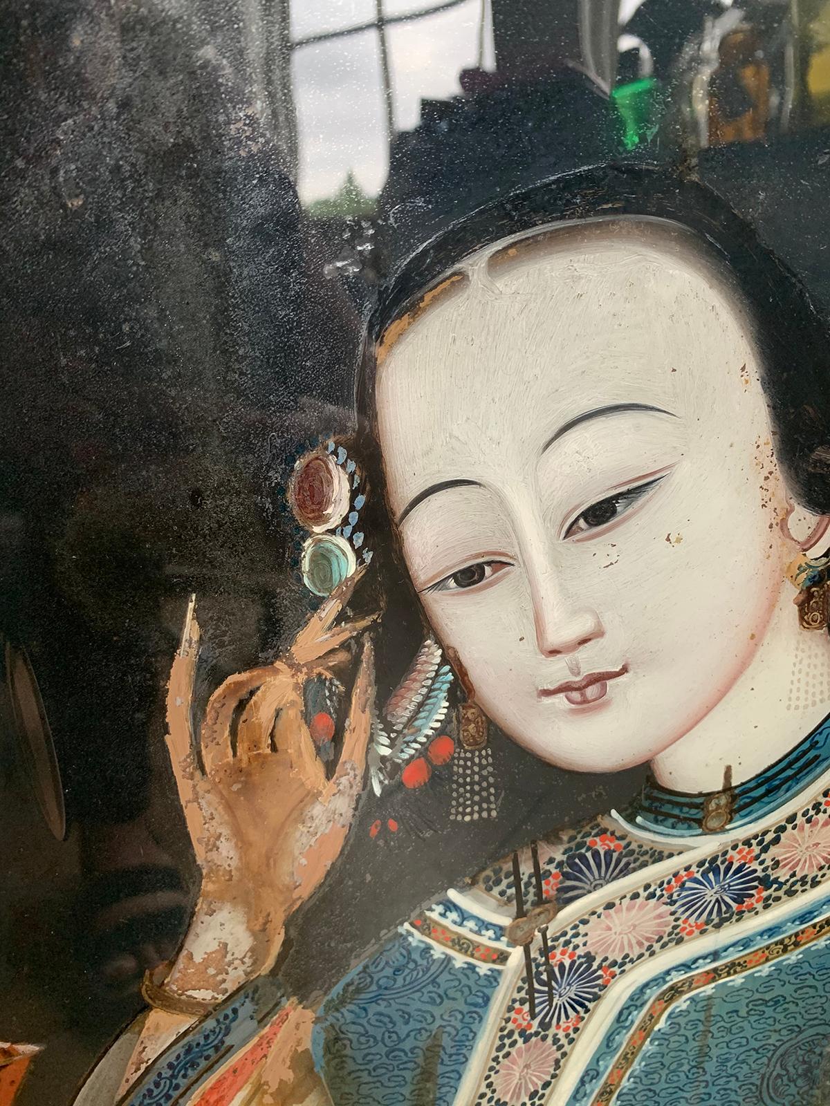 19th Century to Turn of the Century Chinese Framed Portrait Painting of Woman For Sale 8