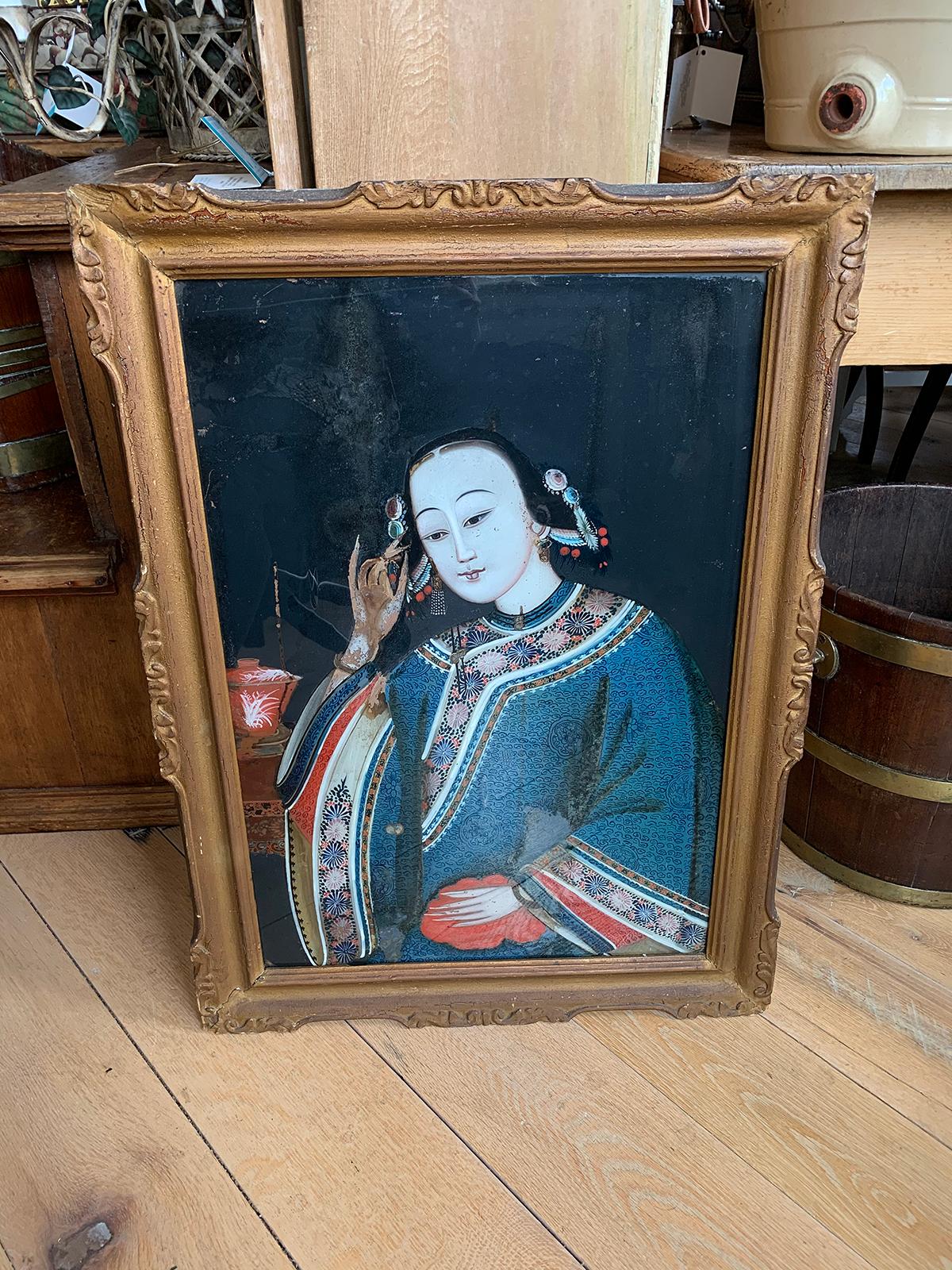 19th century to turn of the century Chinese framed portrait painting of woman.