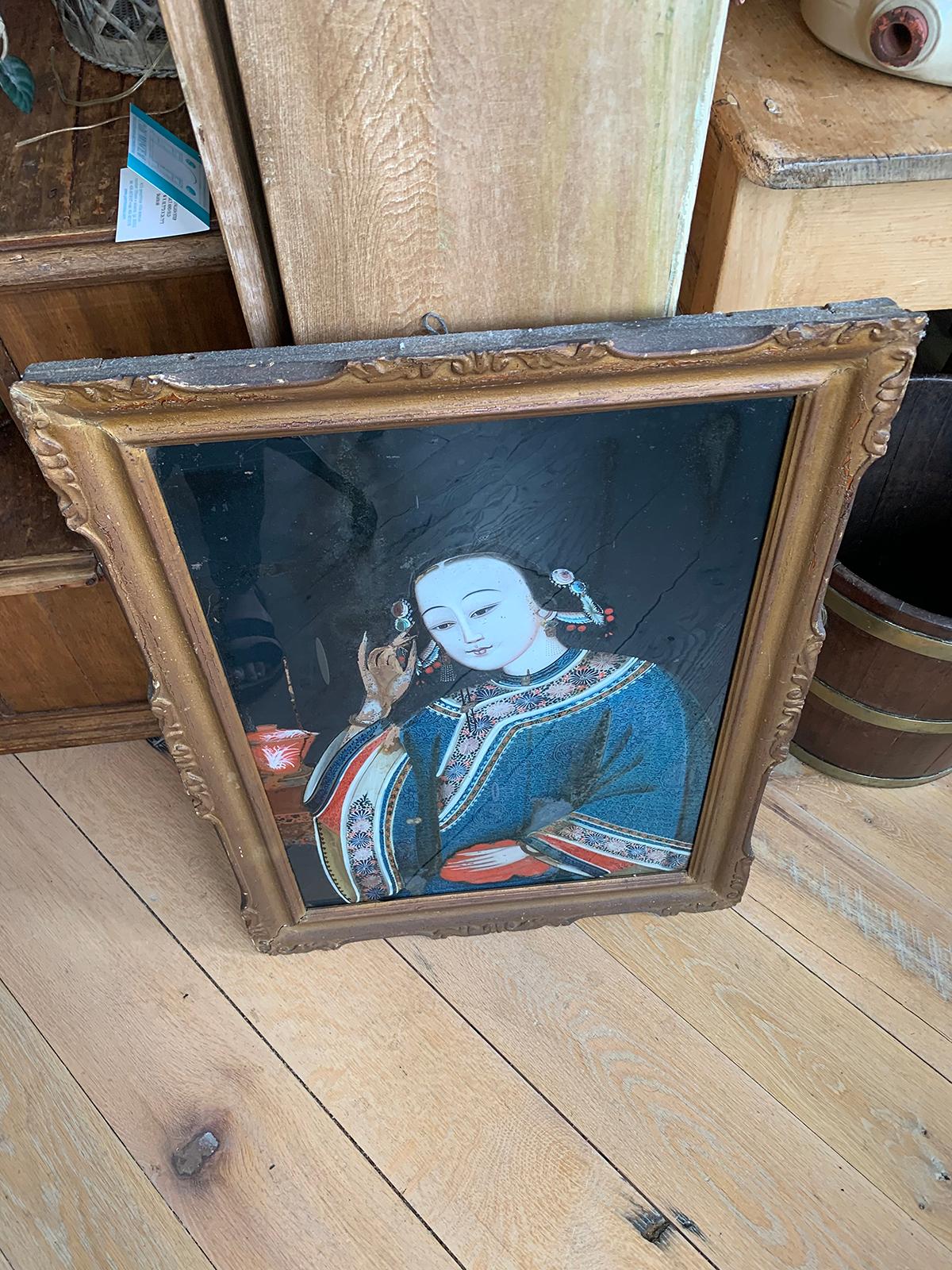 19th Century to Turn of the Century Chinese Framed Portrait Painting of Woman For Sale 1