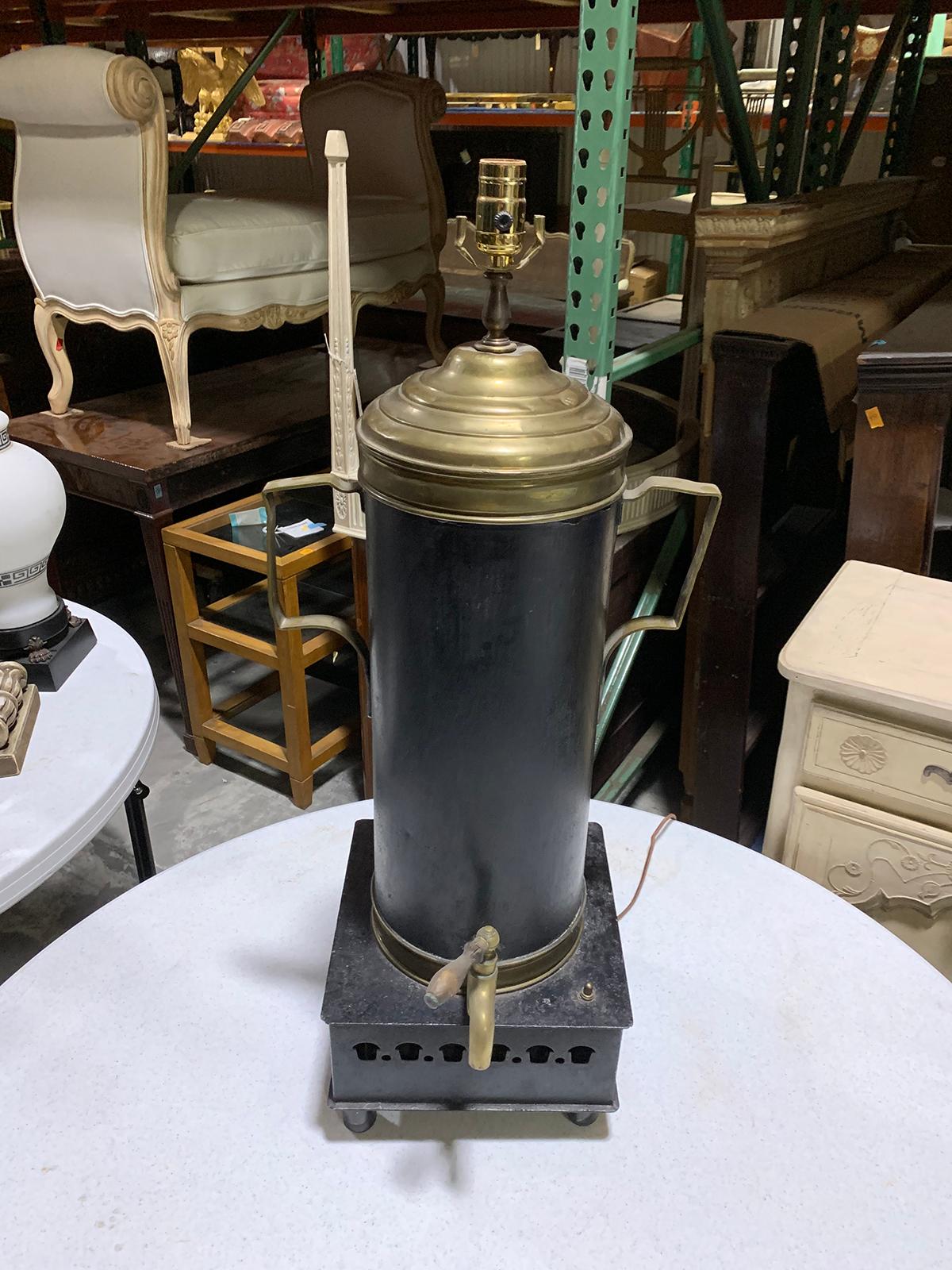 19th Century Tole and Brass Hot Water Urn as Lamp 14