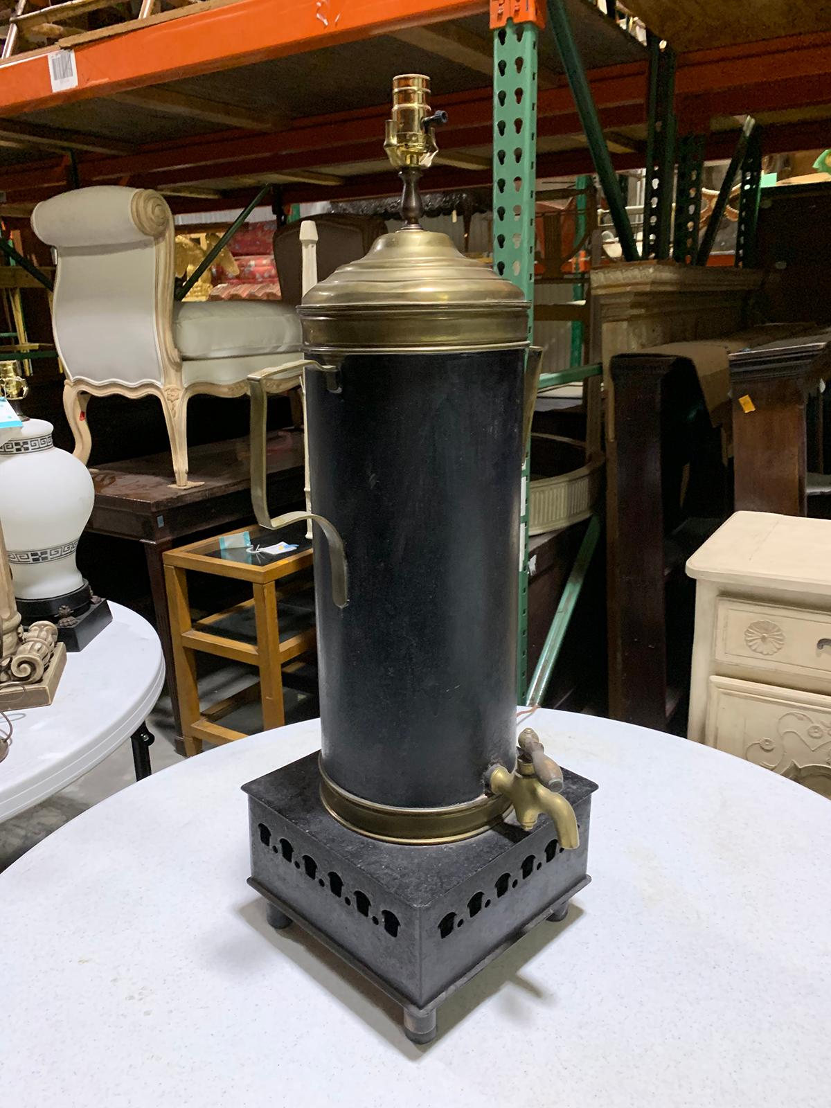 19th Century Tole and Brass Hot Water Urn as Lamp In Good Condition In Atlanta, GA