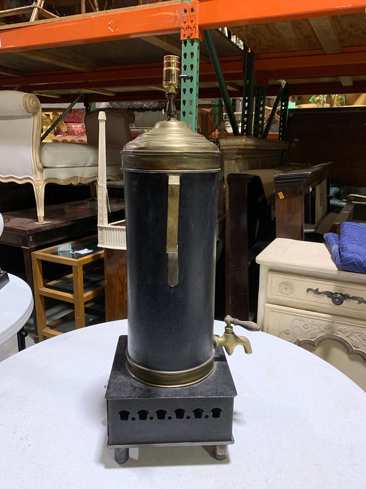 19th Century Tole and Brass Hot Water Urn as Lamp 1