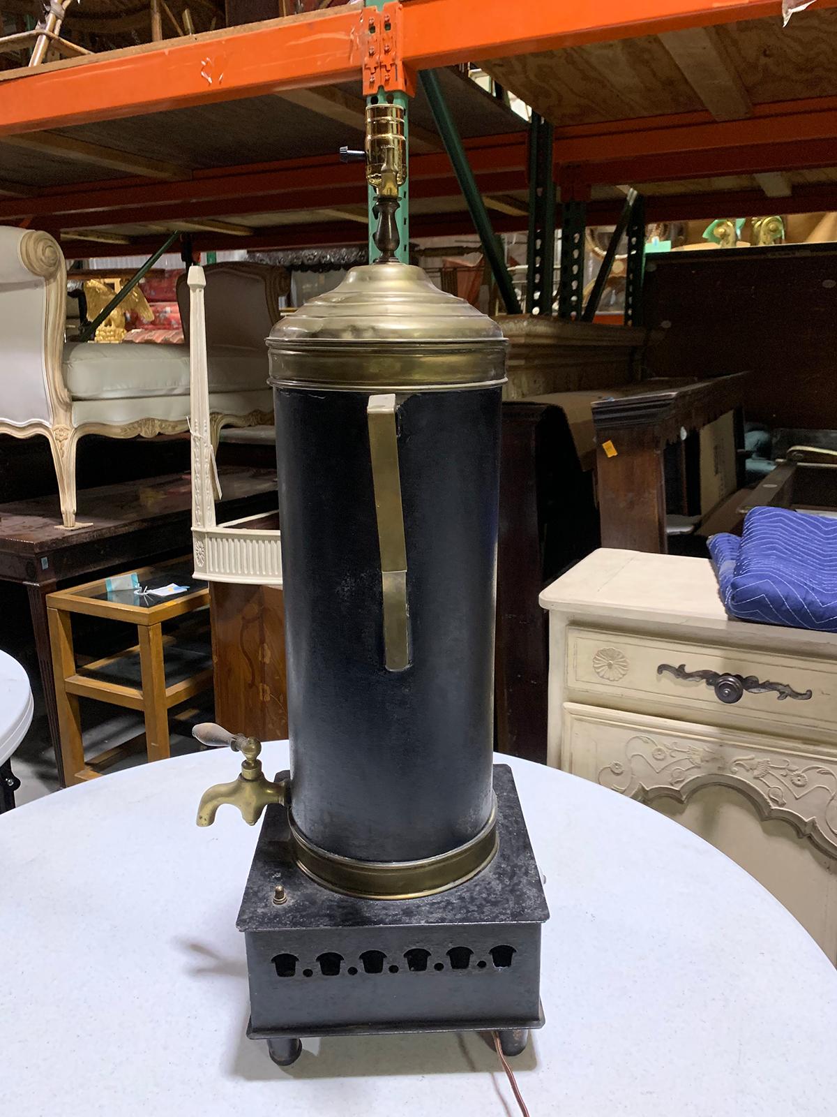 19th Century Tole and Brass Hot Water Urn as Lamp 4