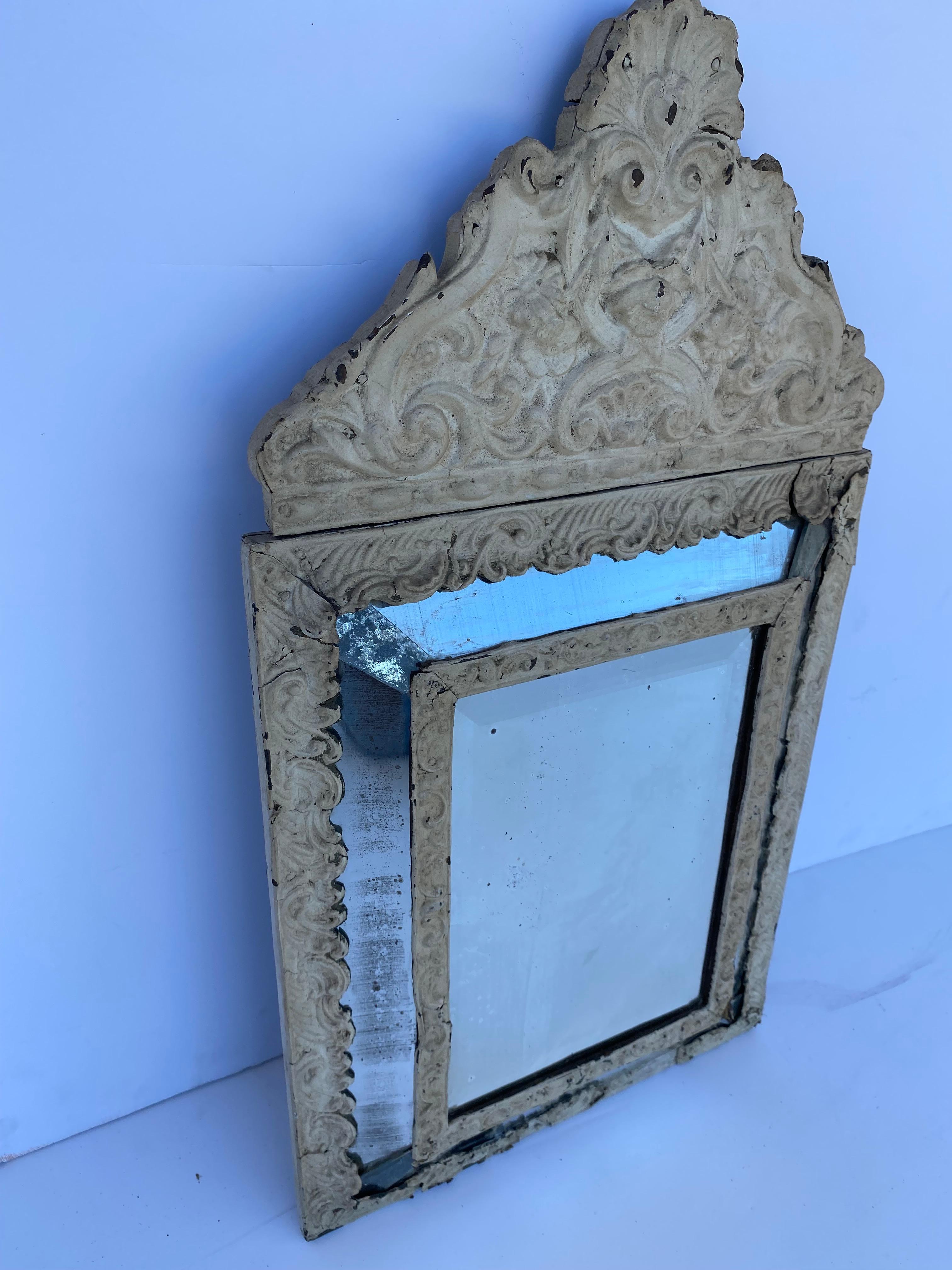 19th-Century French tole mirror. Original mirror and finish.