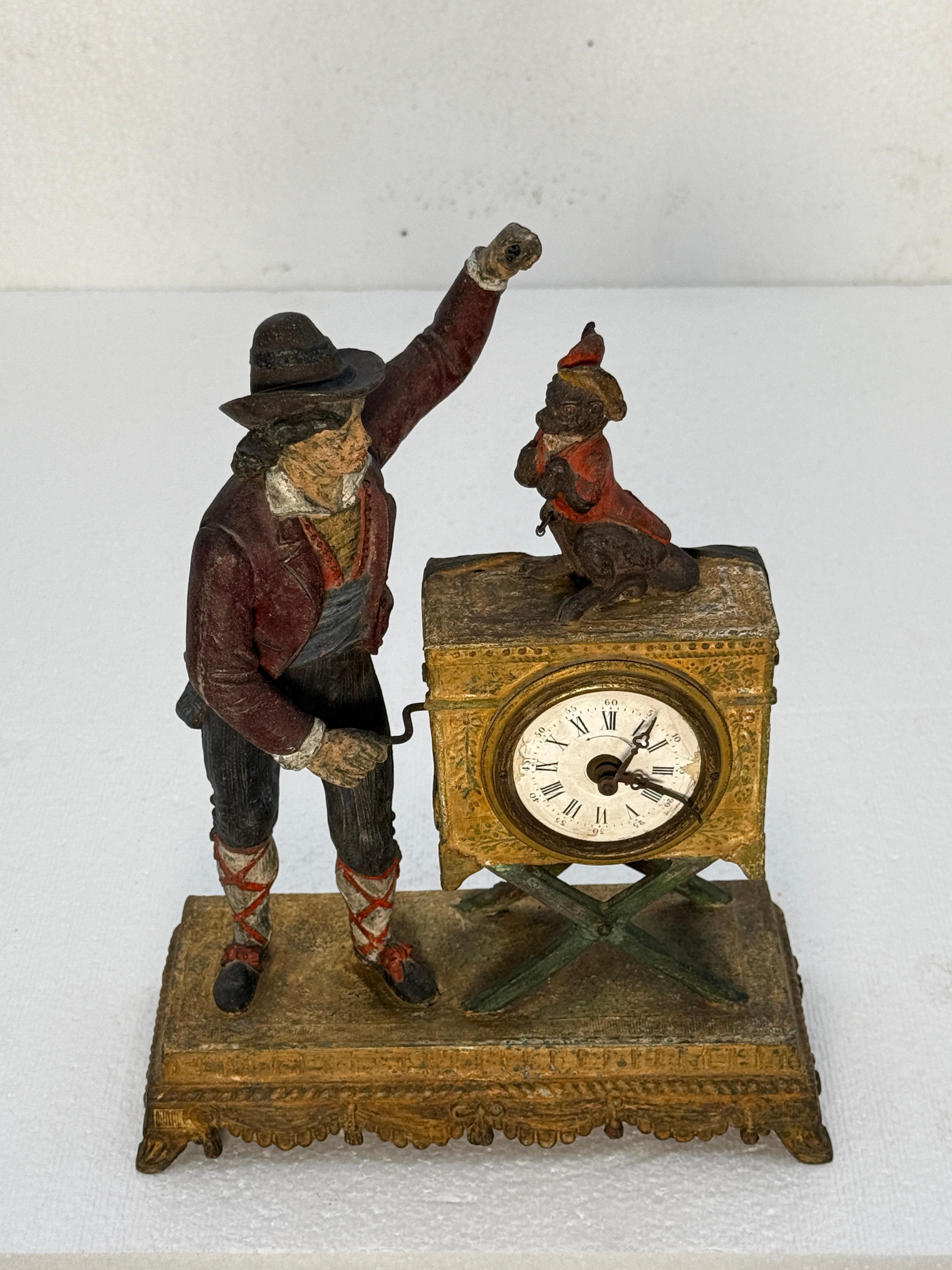 French 19th Century Tole Organ Grinder with Monkey Clock For Sale