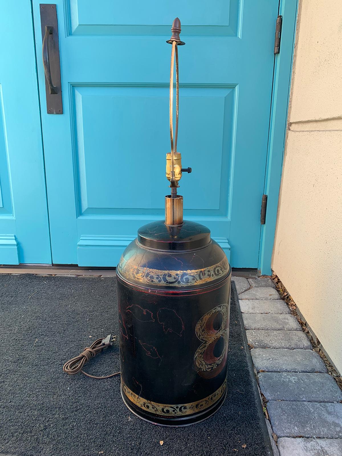 19th Century Tole Tea Tin Lamp, Marked 'Made in Italy' 6