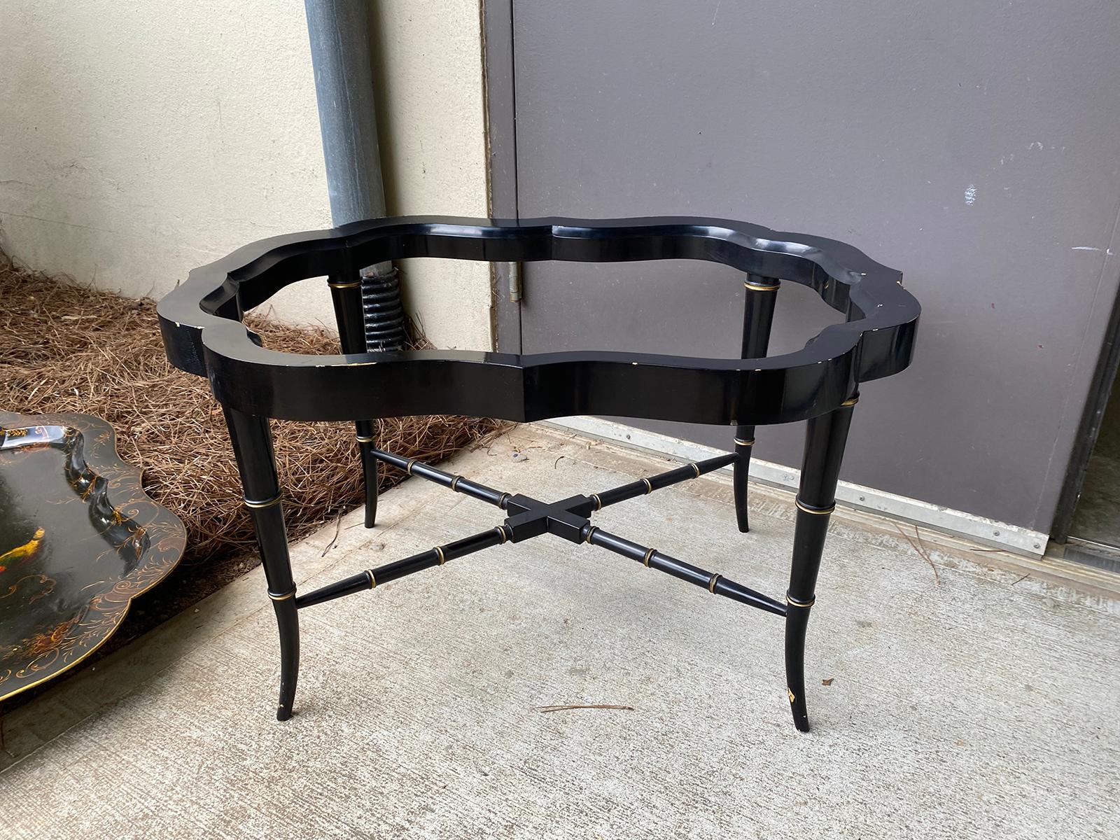 19th Century Tole Tray Table on Custom Ebonized Faux Bamboo Stand 4