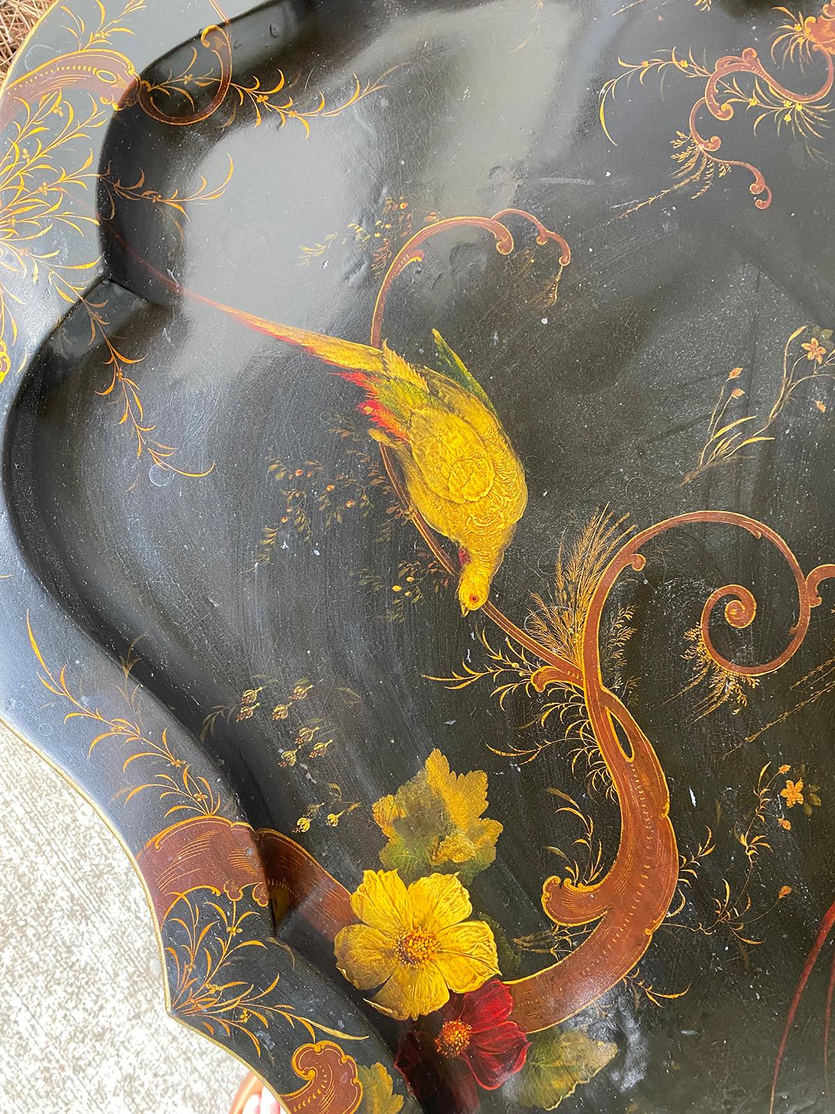 19th Century Tole Tray Table on Custom Ebonized Faux Bamboo Stand 5