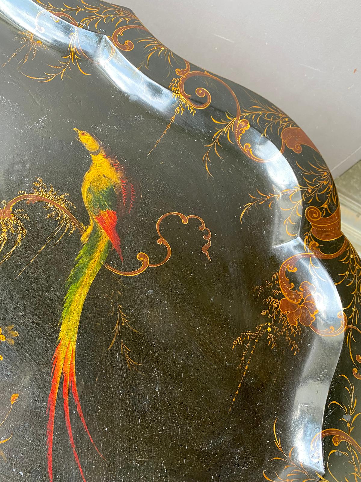 19th Century Tole Tray Table on Custom Ebonized Faux Bamboo Stand 6