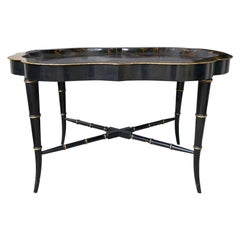 19th Century Tole Tray Table on Custom Ebonized Faux Bamboo Stand