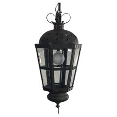 Antique 19th Century Toleware / Glass Cut-Out and Pressed Decorative Israeli Lantern