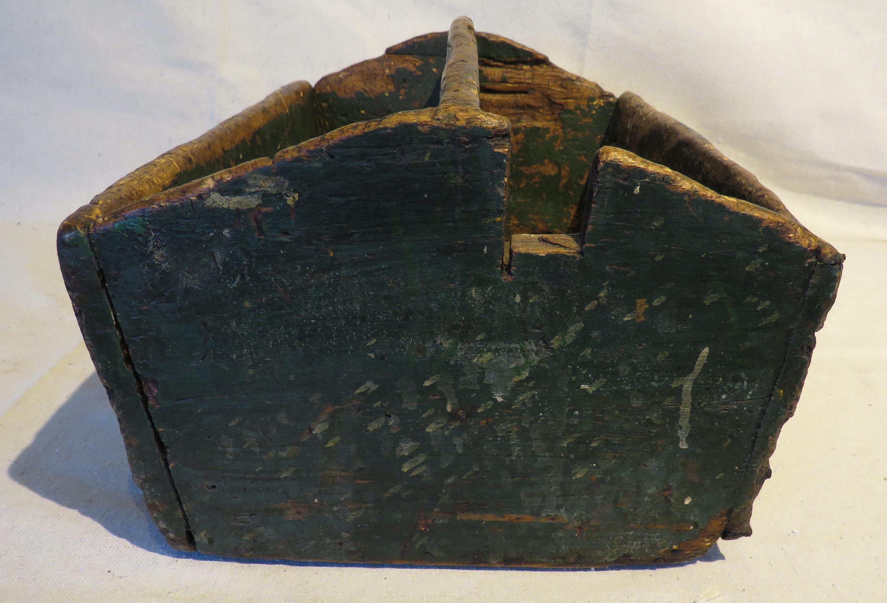 19th Century Tool Carrier in Original Green Paint In Fair Condition In Nantucket, MA