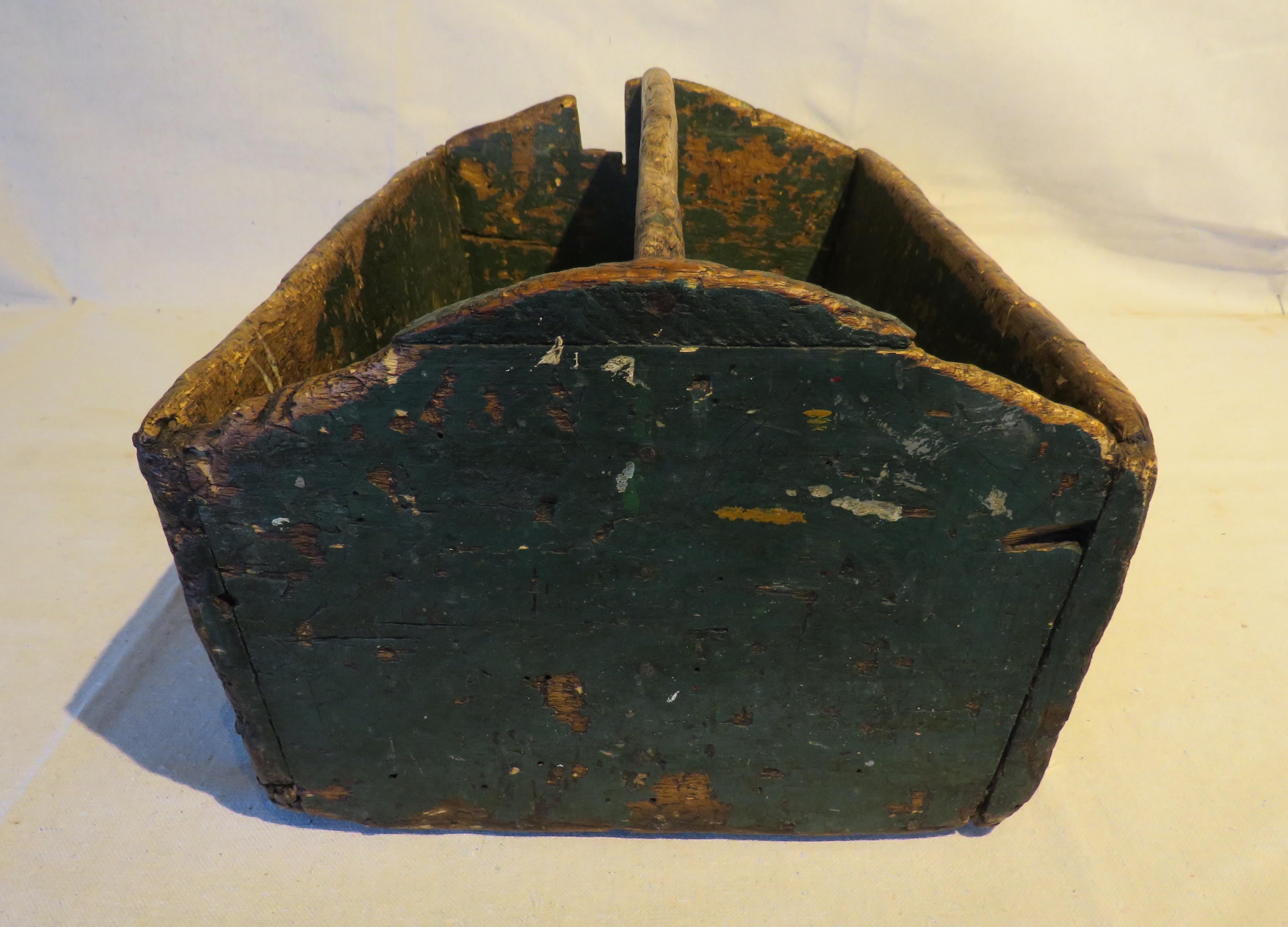 Pine 19th Century Tool Carrier in Original Green Paint