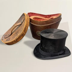 19th Century Top Hat and Leather Hat Box