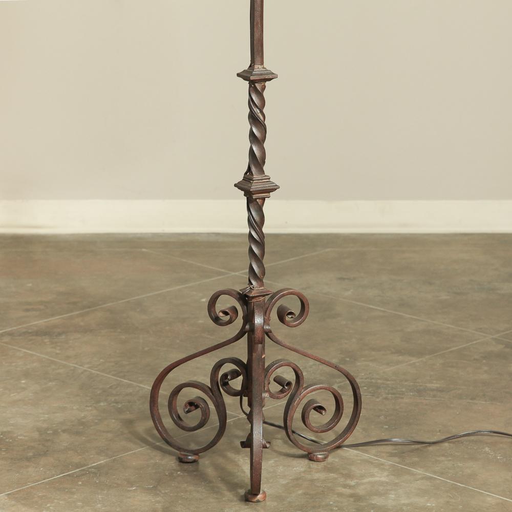 French 19th Century Torchere Wrought Iron Floor Lamp For Sale