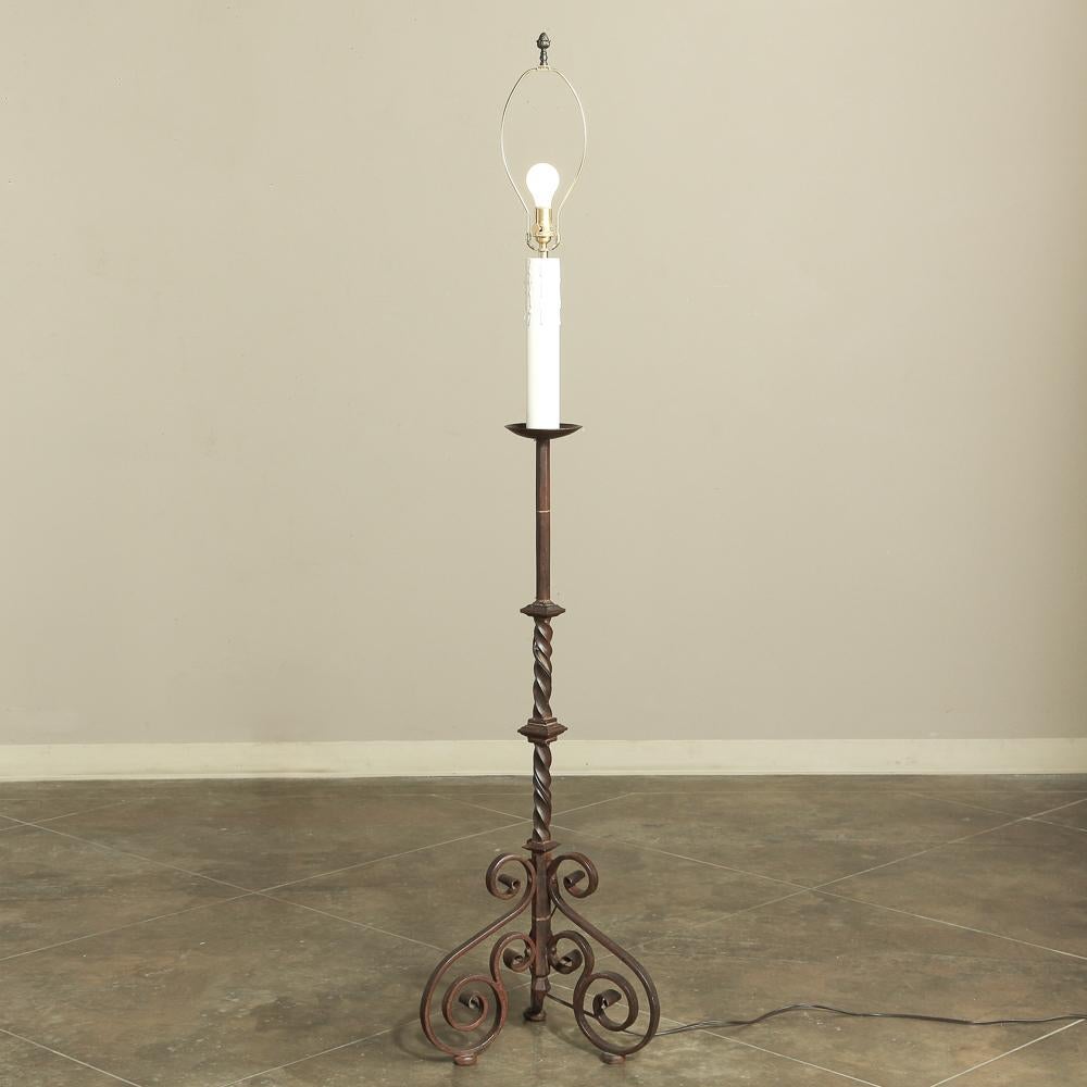 Hand-Crafted 19th Century Torchere Wrought Iron Floor Lamp For Sale