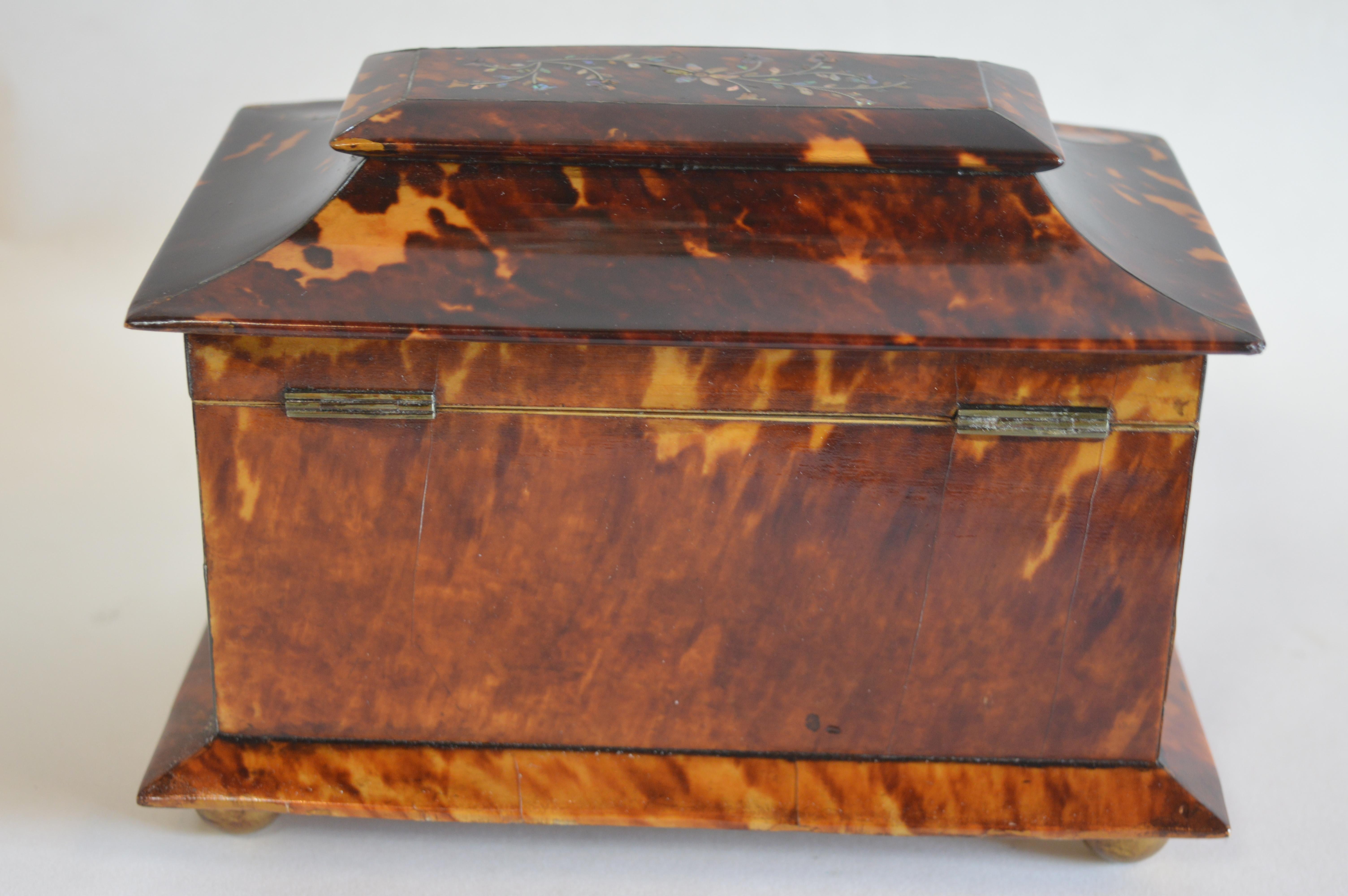 19th Century Tortoise Shell and Mother of Pearl Inlaid Tea Caddy In Good Condition In Los Angeles, CA