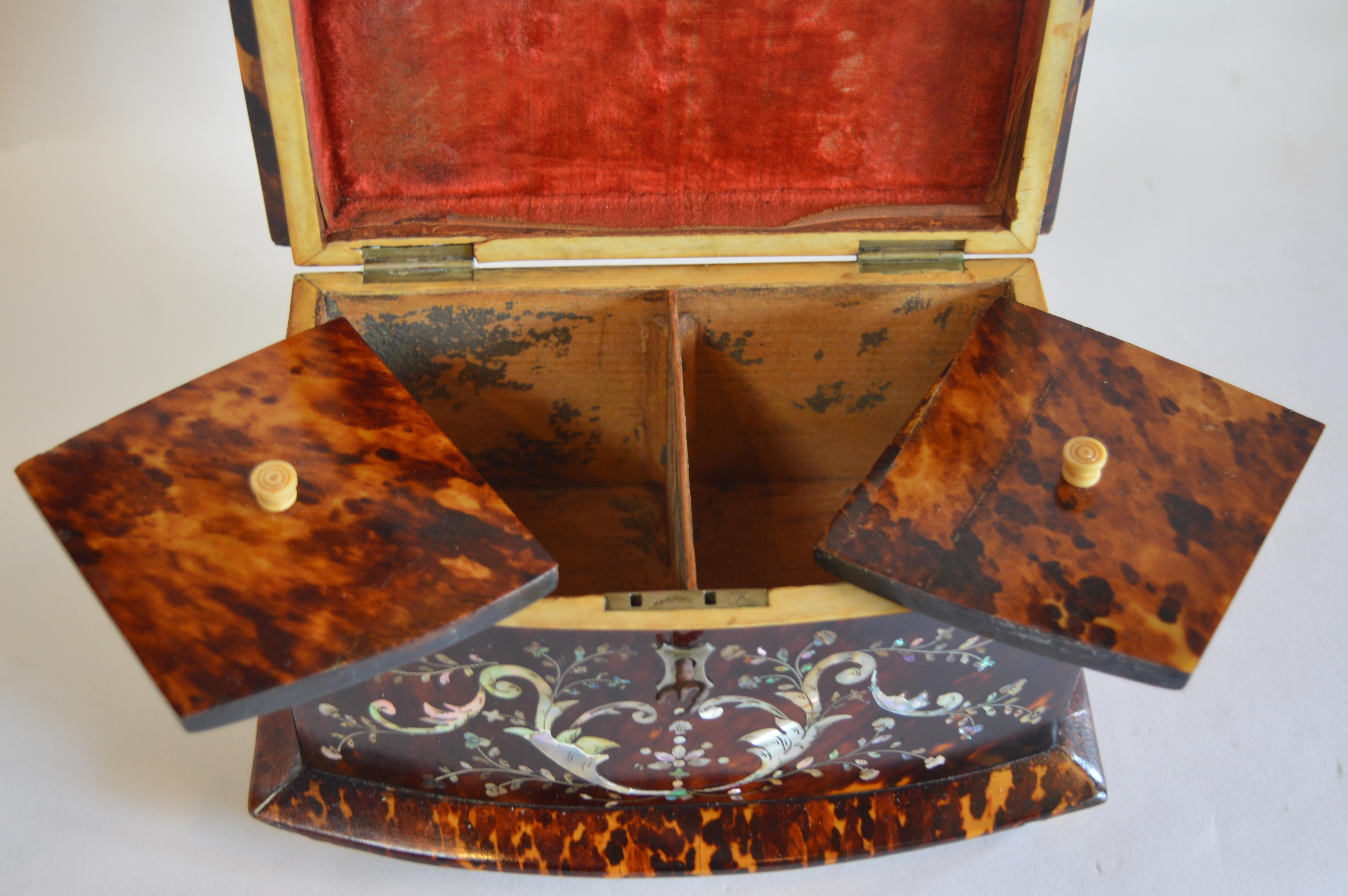 19th Century Tortoise Shell and Mother of Pearl Inlaid Tea Caddy 4