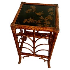 19th Century Tortoise Shell Bamboo Side Table with Chinoiserie Branches and Bird