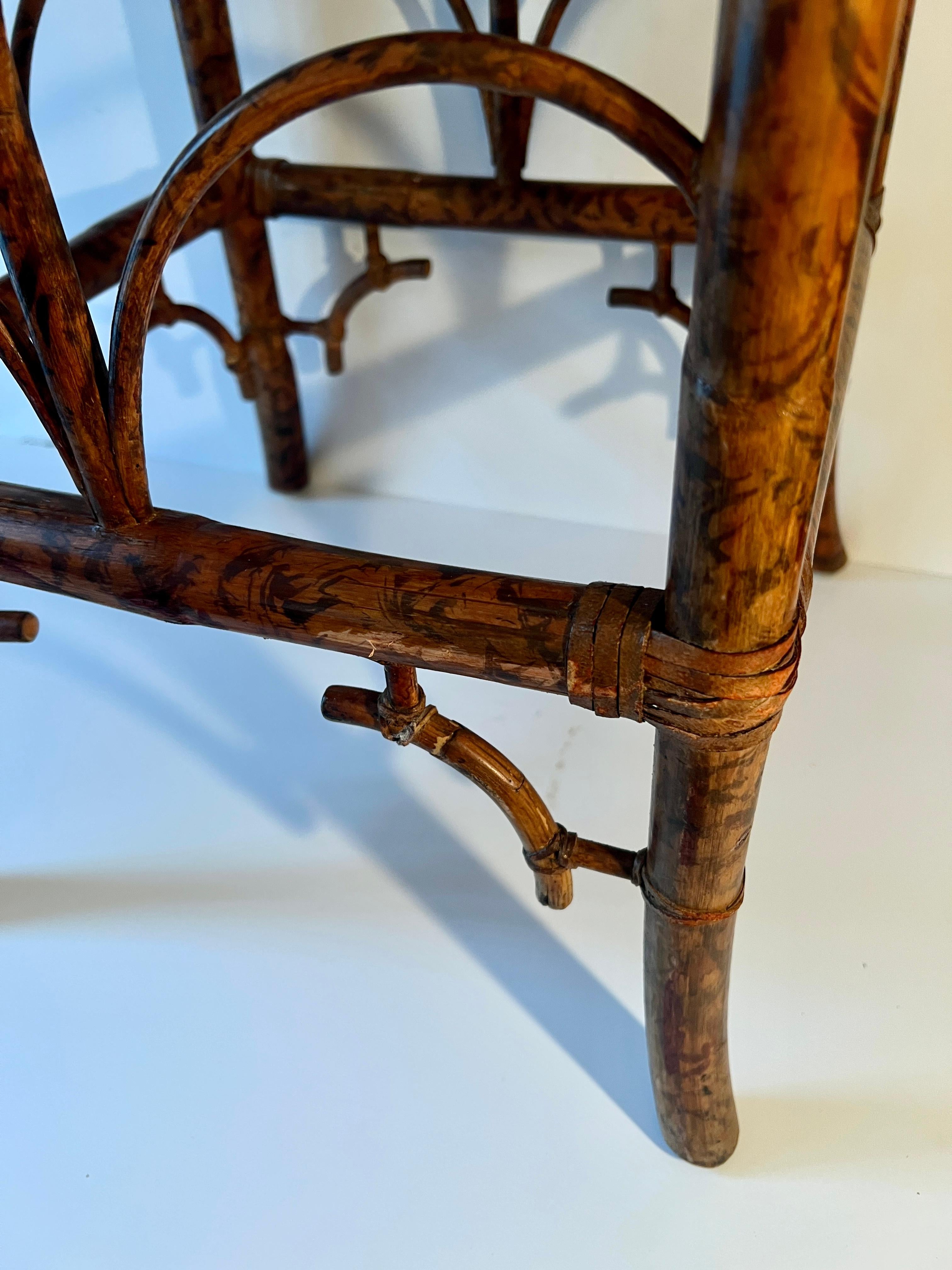 19th Century Tortoise Shell Bamboo Side Table with Chinoiserie Branches and Bird 1