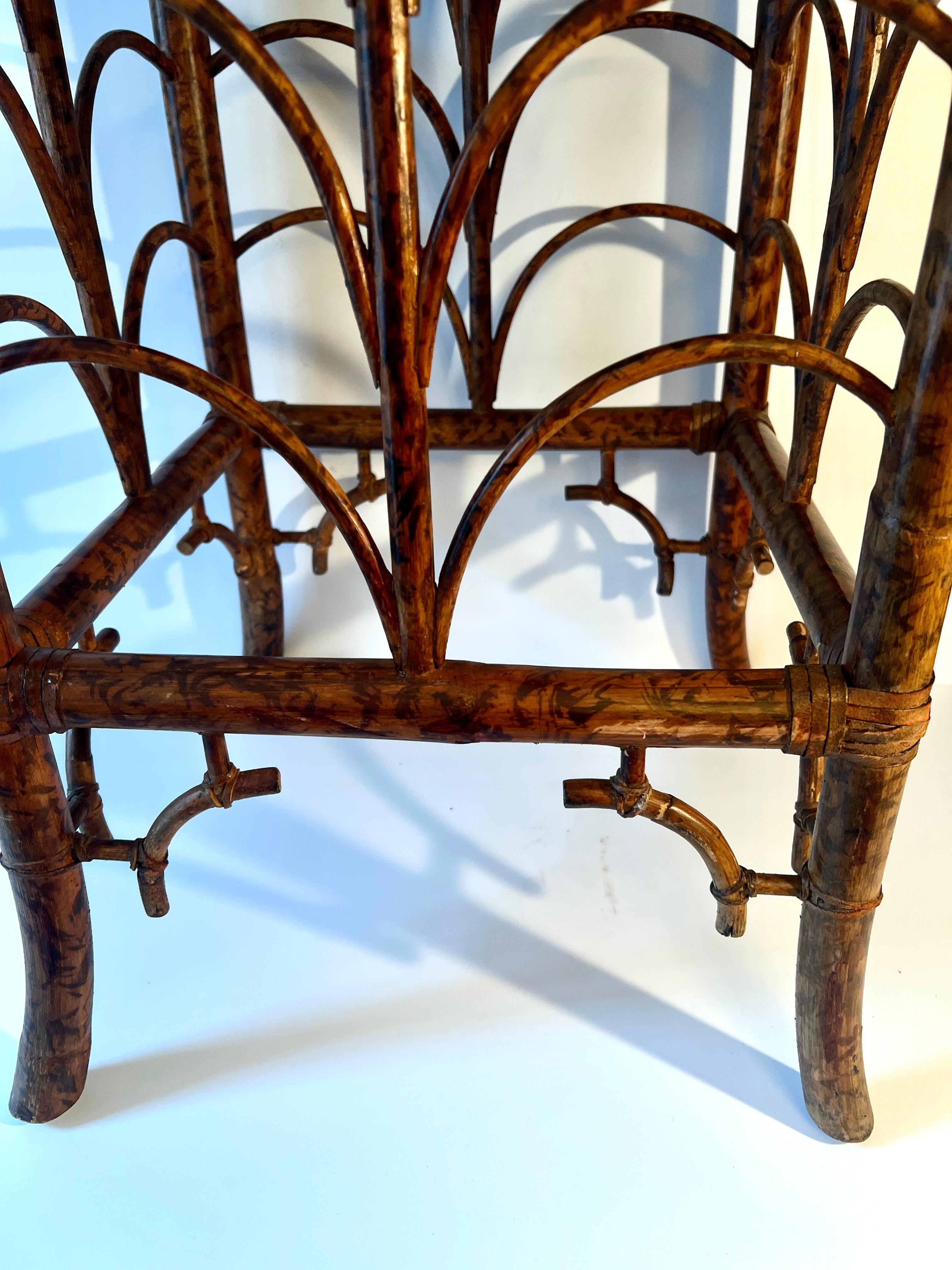 19th Century Tortoise Shell Bamboo Side Table with Chinoiserie Branches and Bird 2