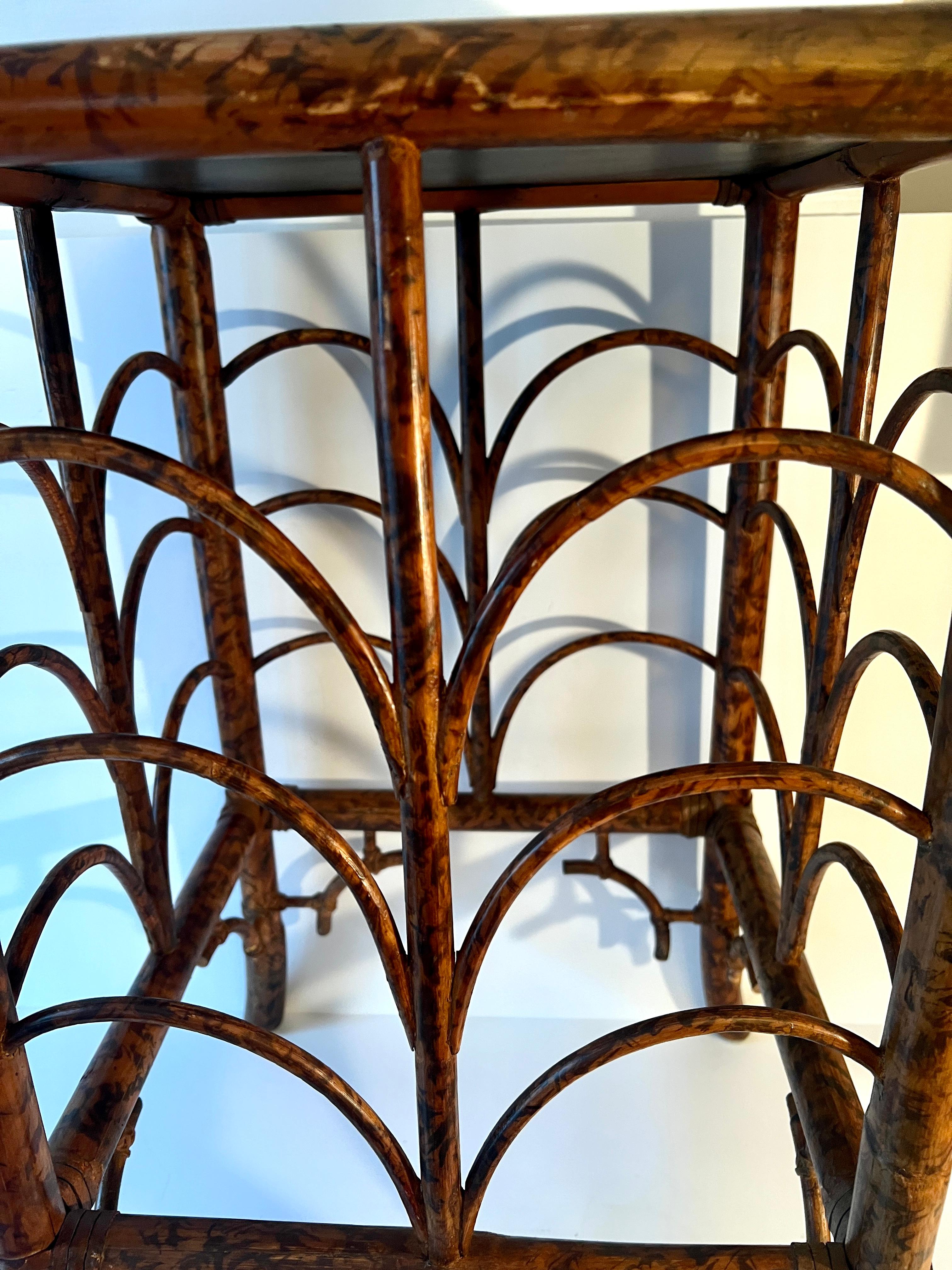 19th Century Tortoise Shell Bamboo Side Table with Chinoiserie Branches and Bird 3