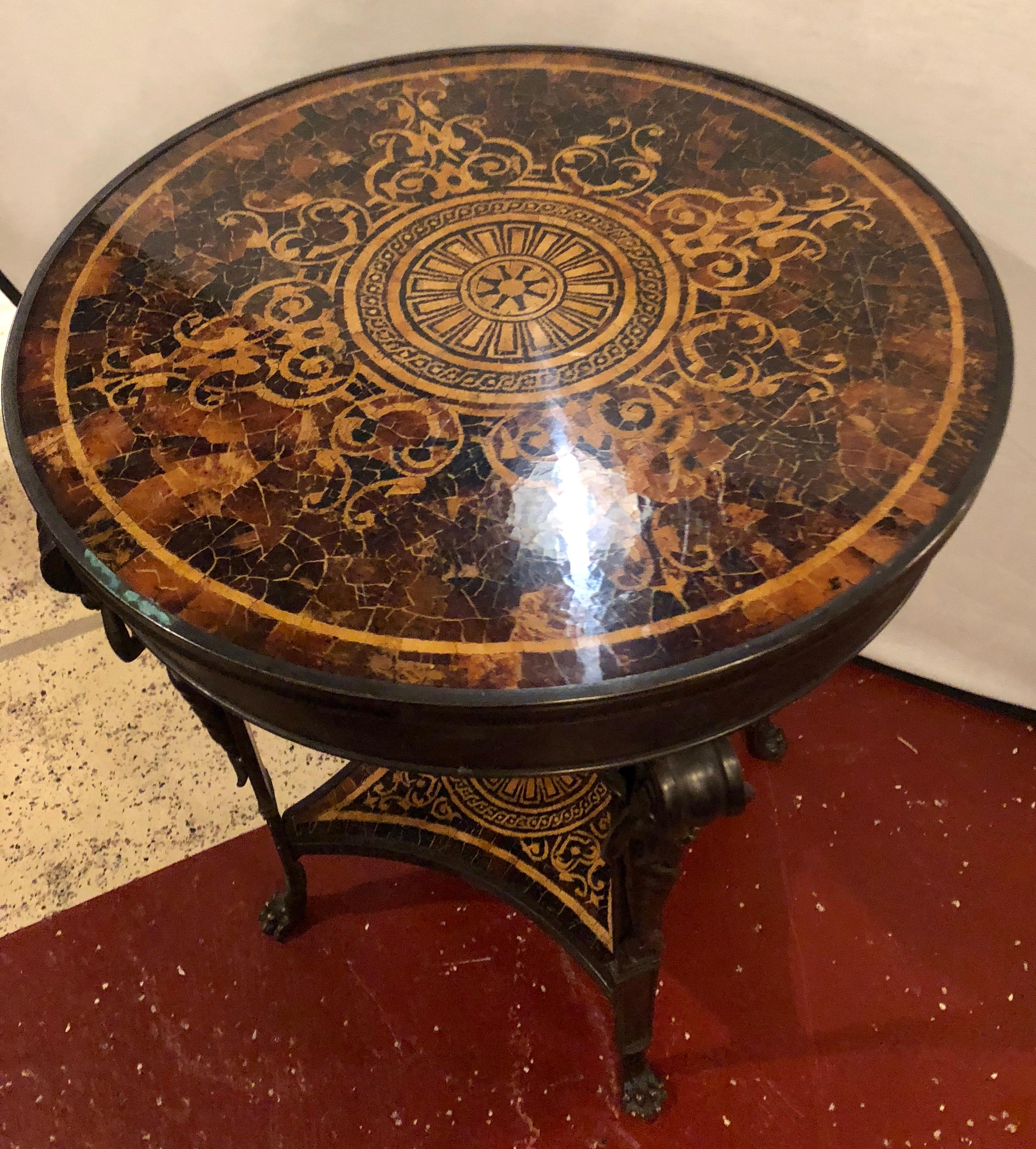19th Century Tortoise Shell Top Bronze Figural Center or End Lamp Table In Good Condition In Stamford, CT
