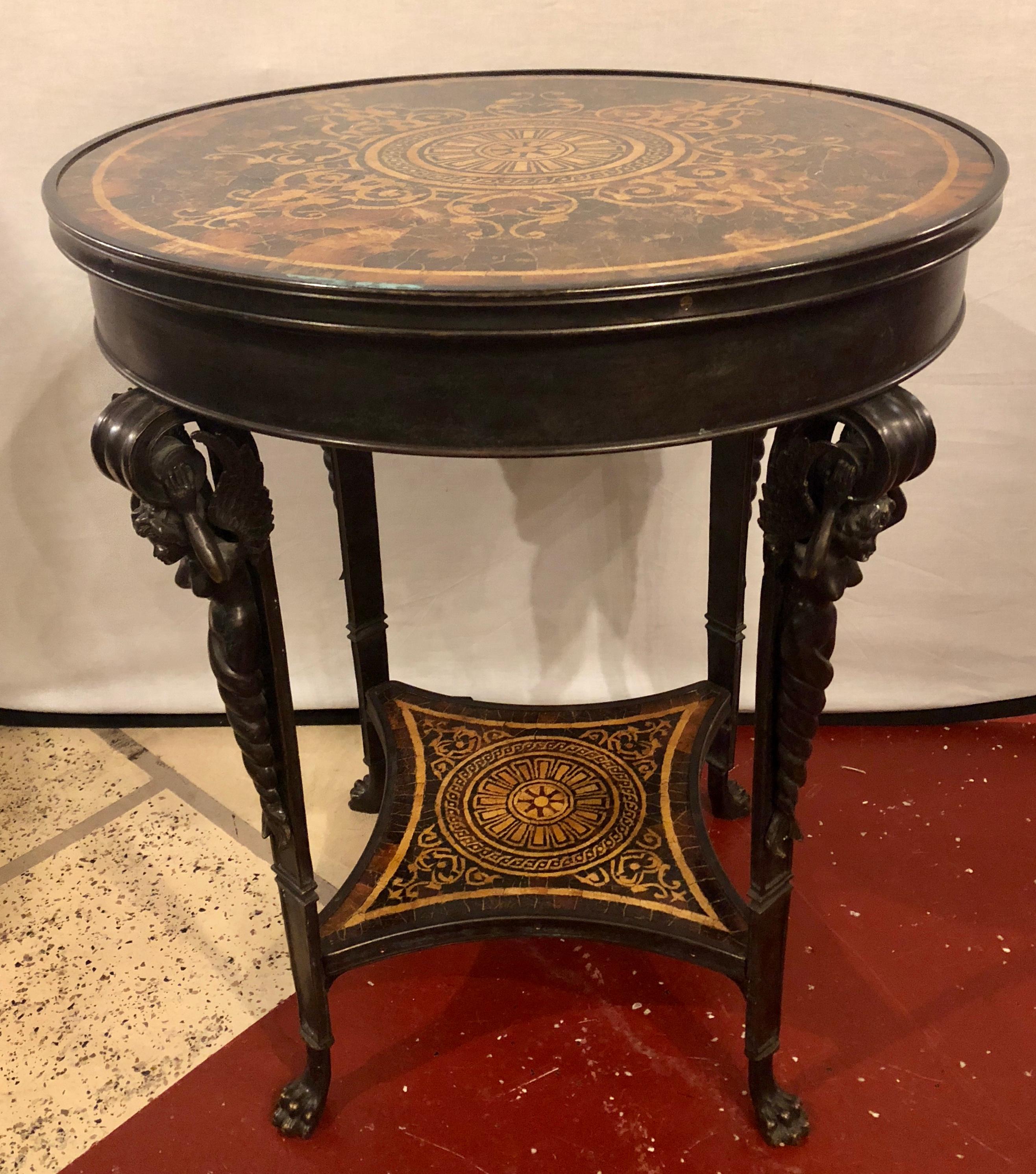 19th Century Tortoise Shell Top Bronze Figural Center or End Lamp Table 1