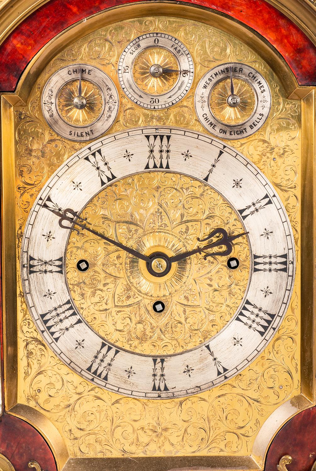 English 19th Century Tortoiseshell / Ormolu Westminster Chiming Mantle Clock For Sale