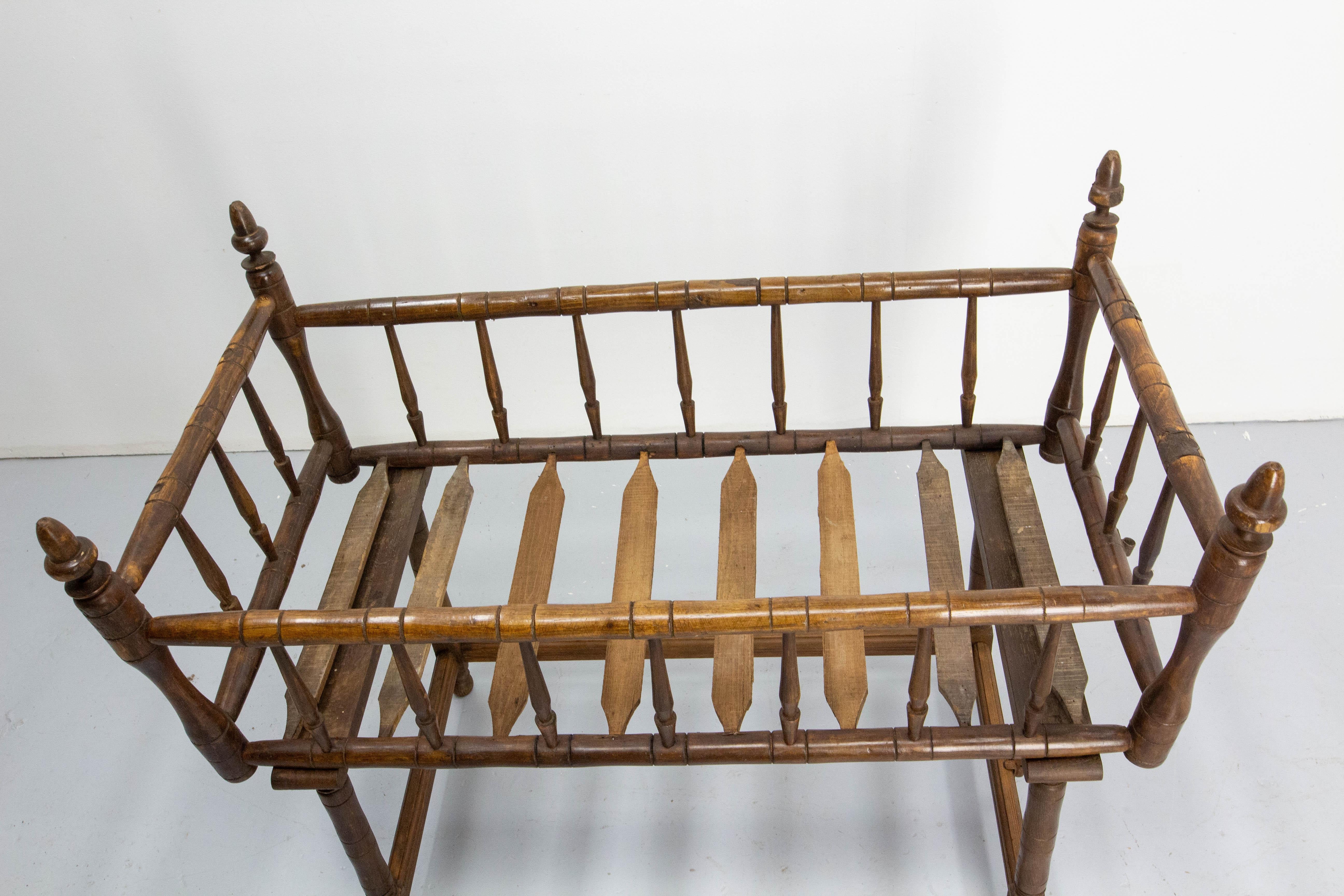 19th Century Toy Chest or Coffer Carved Chestnut Ancient Baby Cradle, French For Sale 6