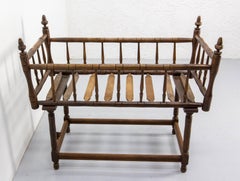 19th Century Toy Chest or Coffer Carved Chestnut Ancient Baby Cradle, French