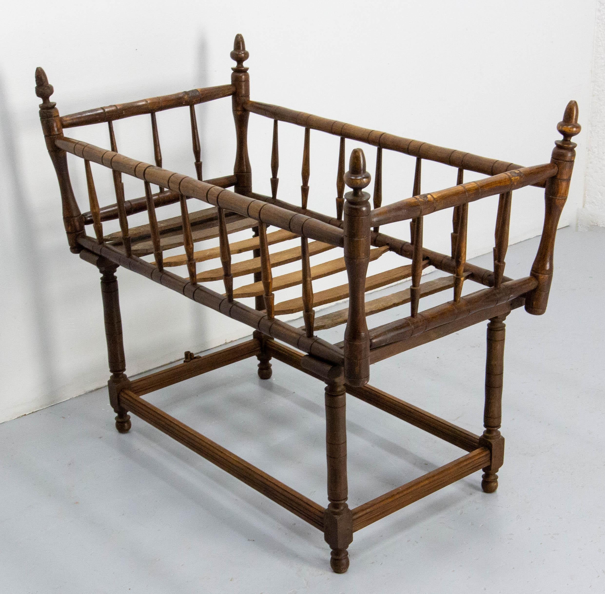 French Provincial 19th Century Toy Chest or Coffer Carved Chestnut Ancient Baby Cradle, French For Sale